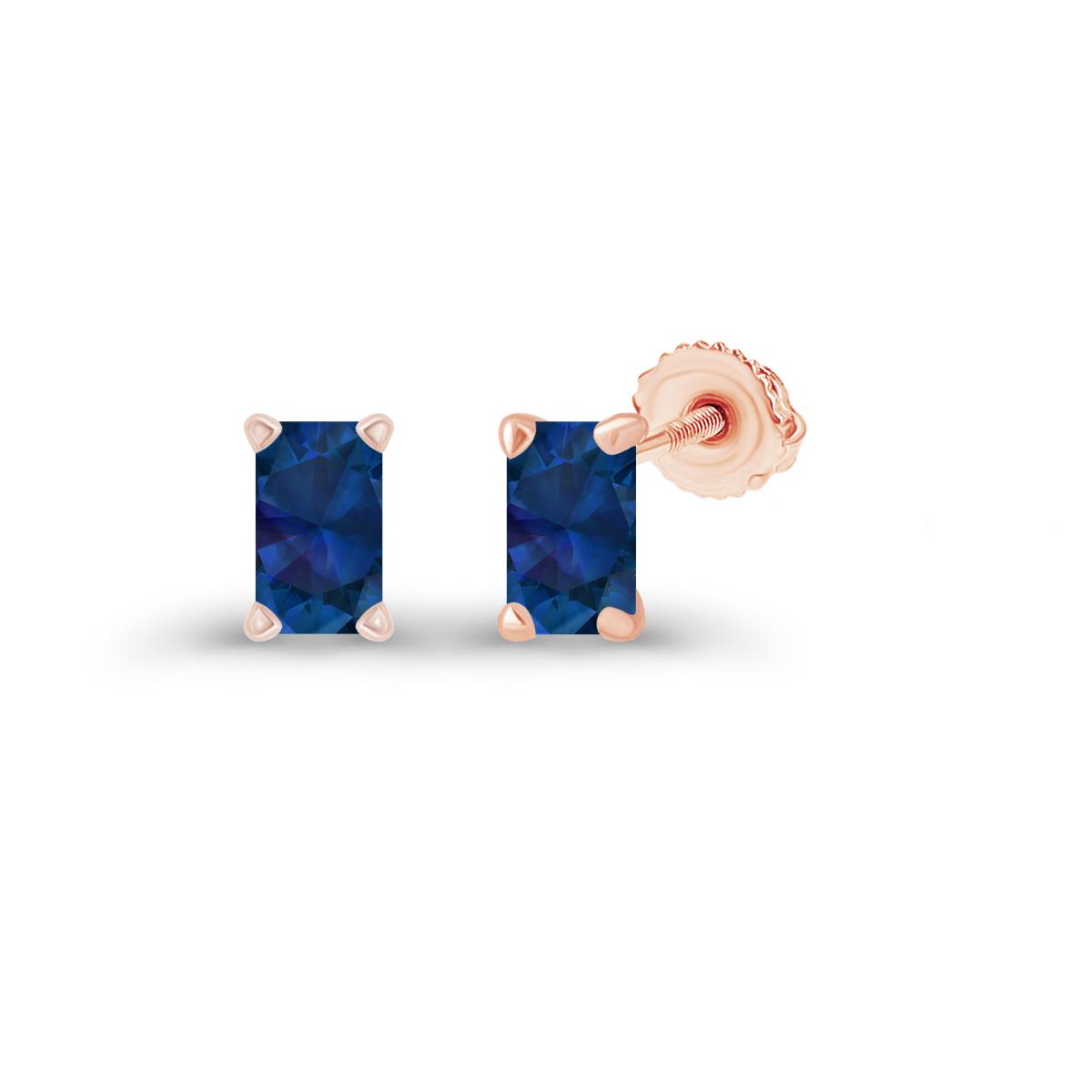 Sterling Silver Rose 5x3mm Octagon Created Blue Sapphire Screwback Stud Earring