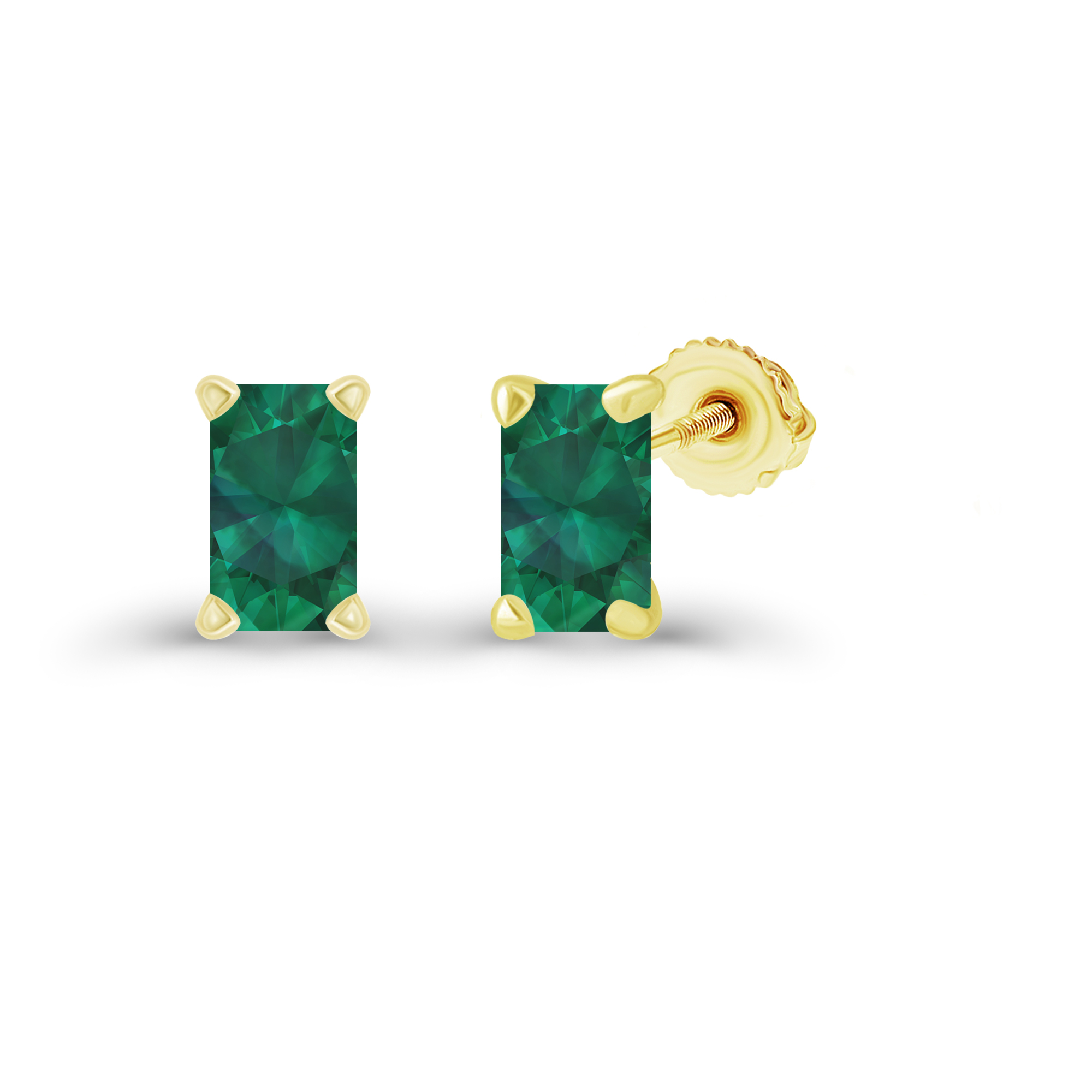Sterling Silver Yellow 6x4mm Octagon Created Emerald Screwback Stud Earring