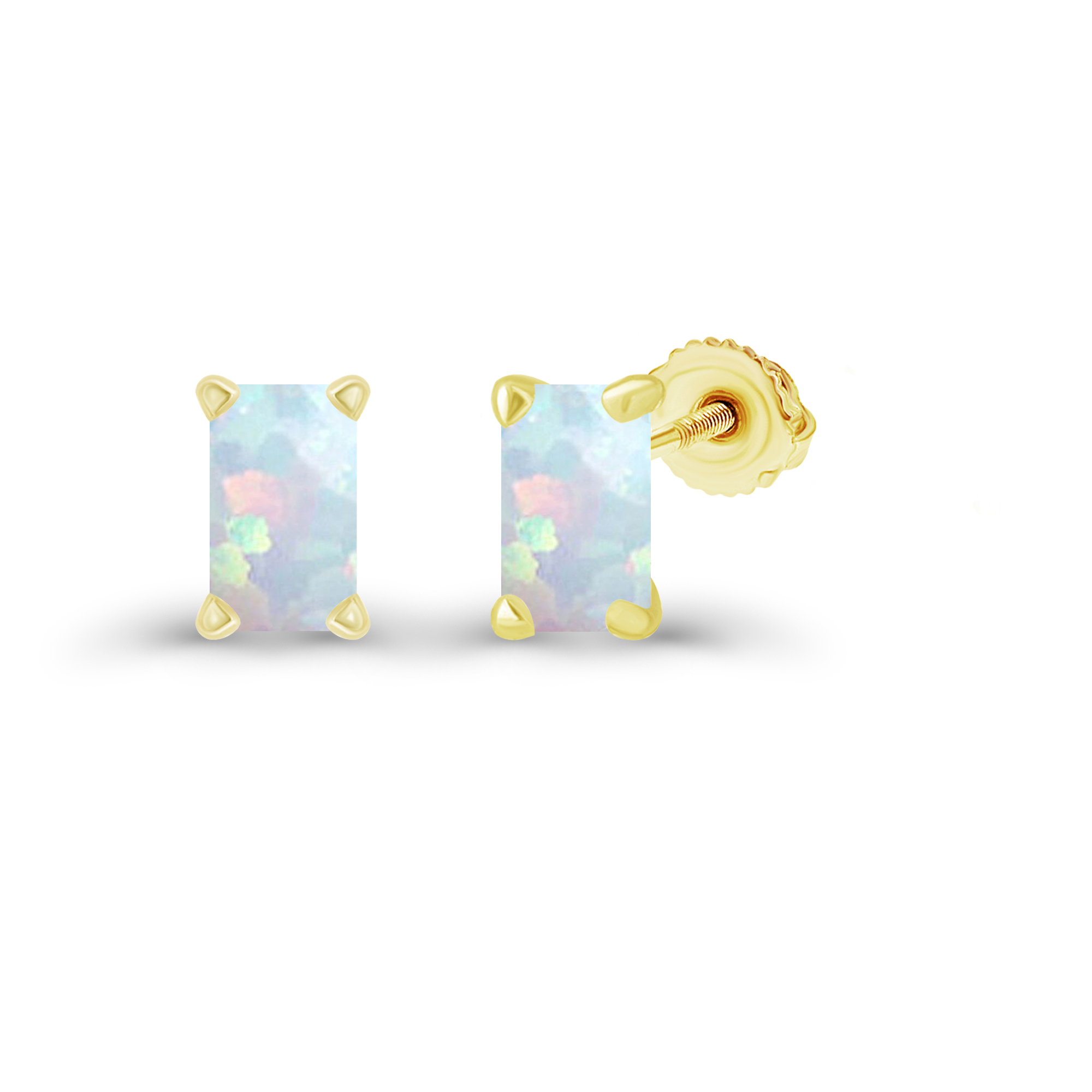 Sterling Silver Yellow 6x4mm Octagon Created Opal Screwback Stud Earring