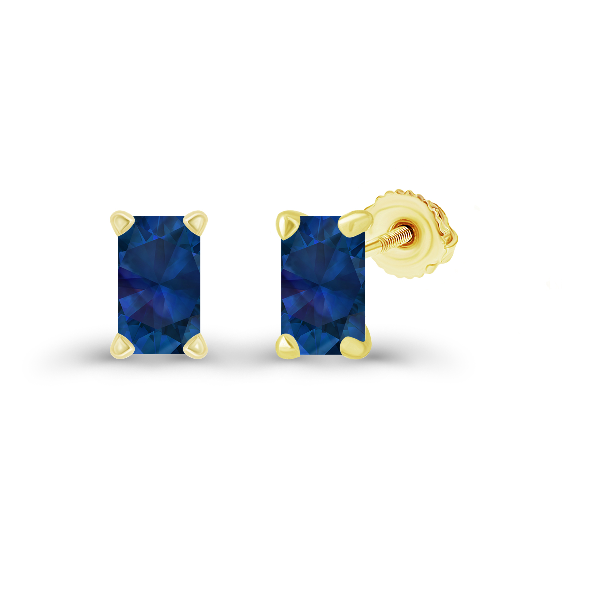 Sterling Silver Yellow 6x4mm Octagon Created Blue Sapphire Screwback Stud Earring