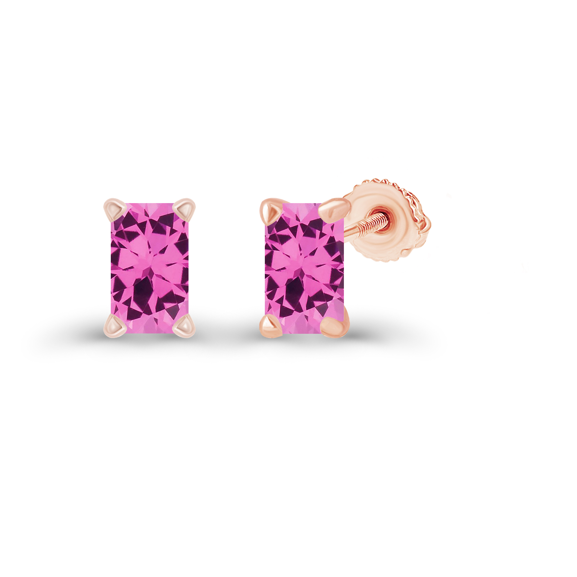 Sterling Silver Rose 6x4mm Octagon Created Pink Sapphire Screwback Stud Earring