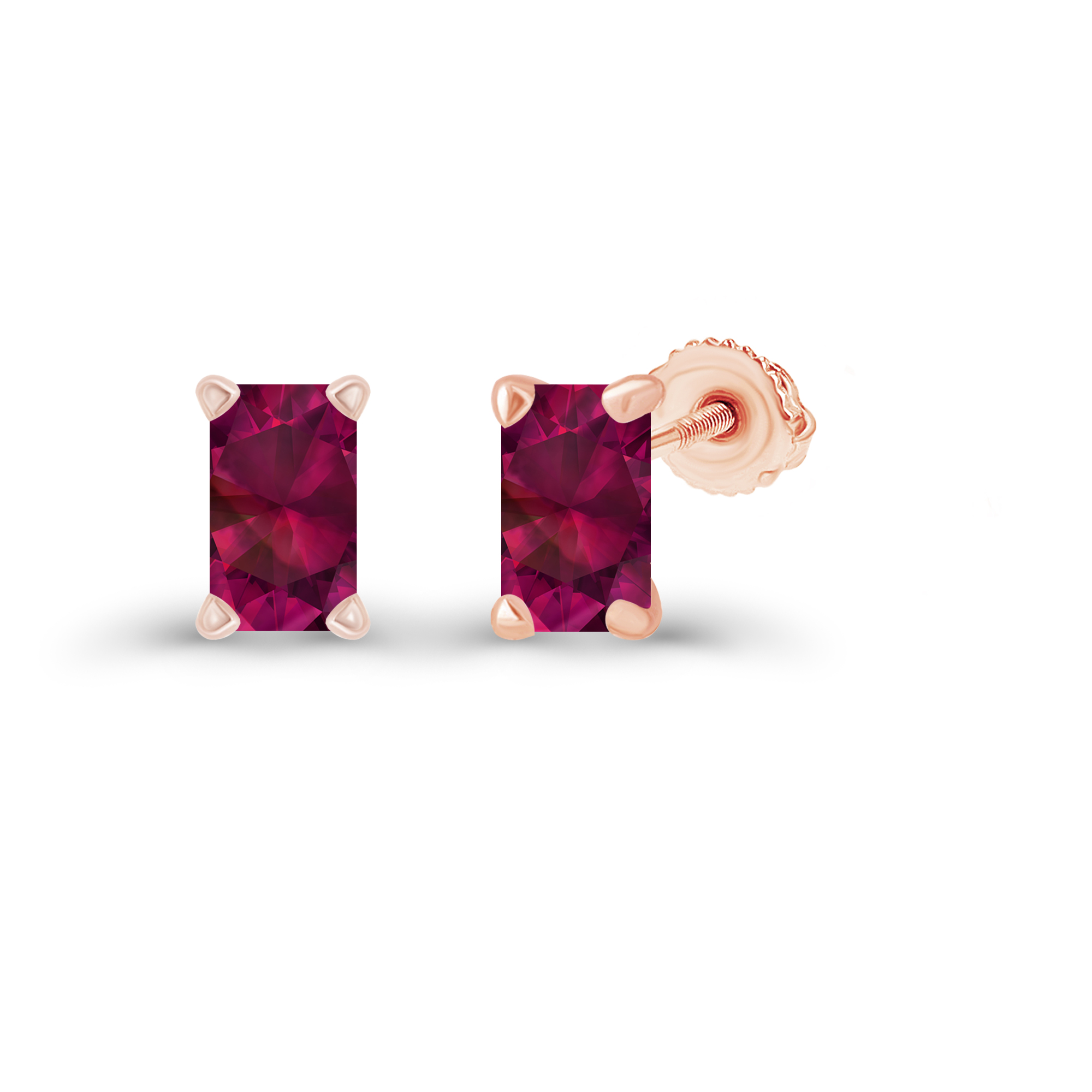 Sterling Silver Rose 6x4mm Octagon Created Ruby Screwback Stud Earring