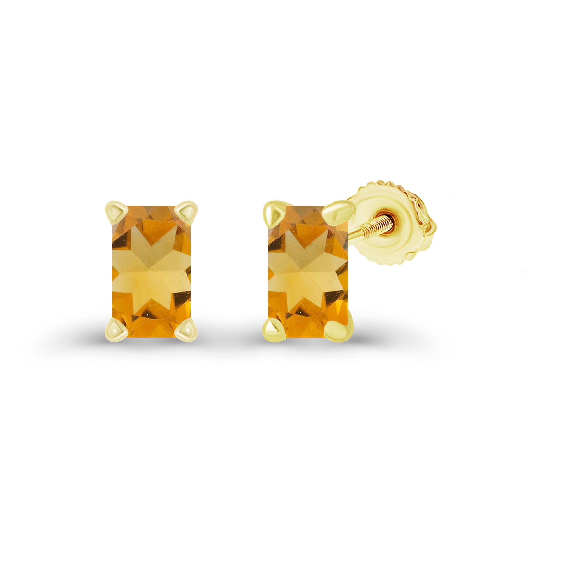 Sterling Silver Yellow 6x4mm Octagon Citrine Screwback Stud Earring