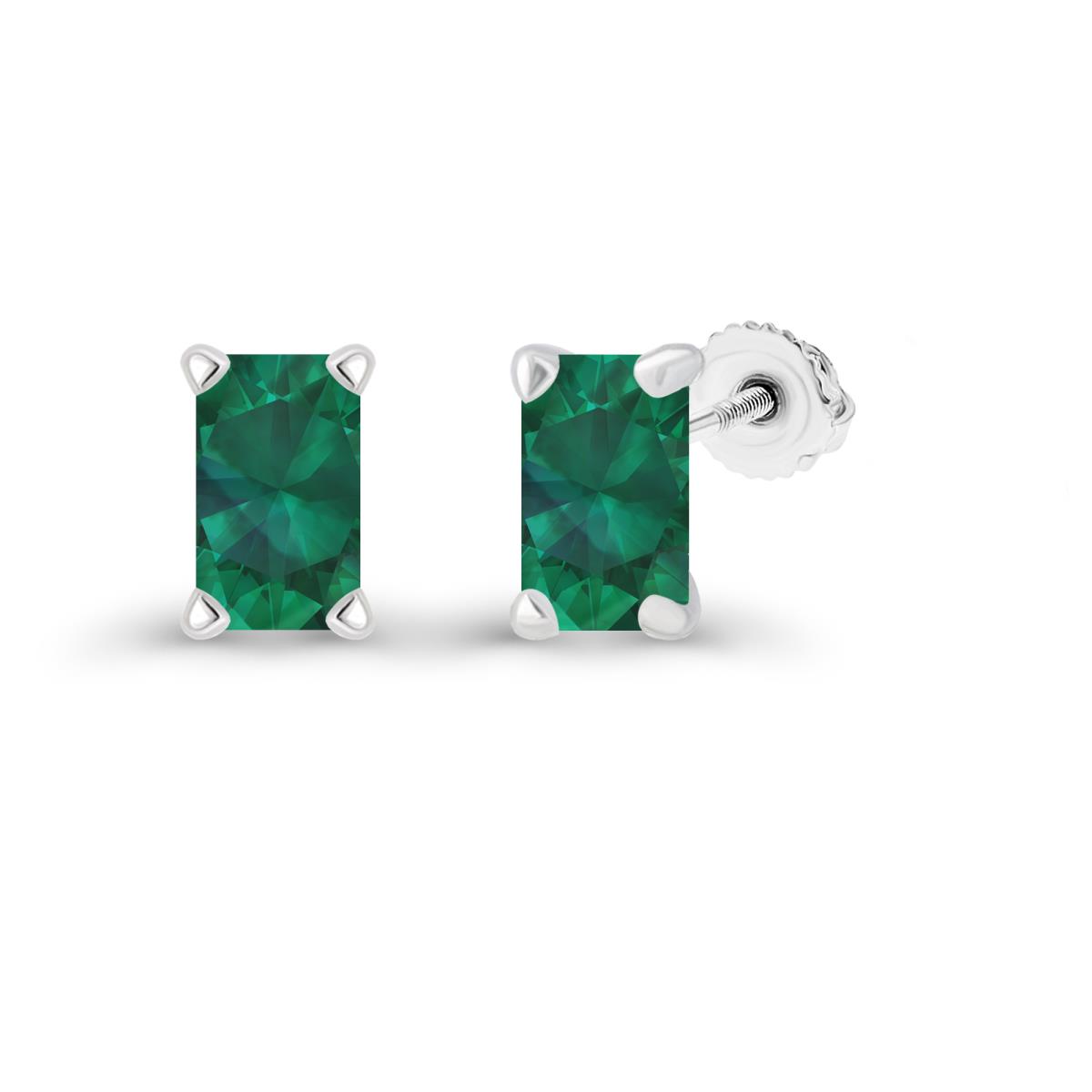 Sterling Silver Rhodium 7x5mm Octagon Created Emerald Screwback Stud Earring
