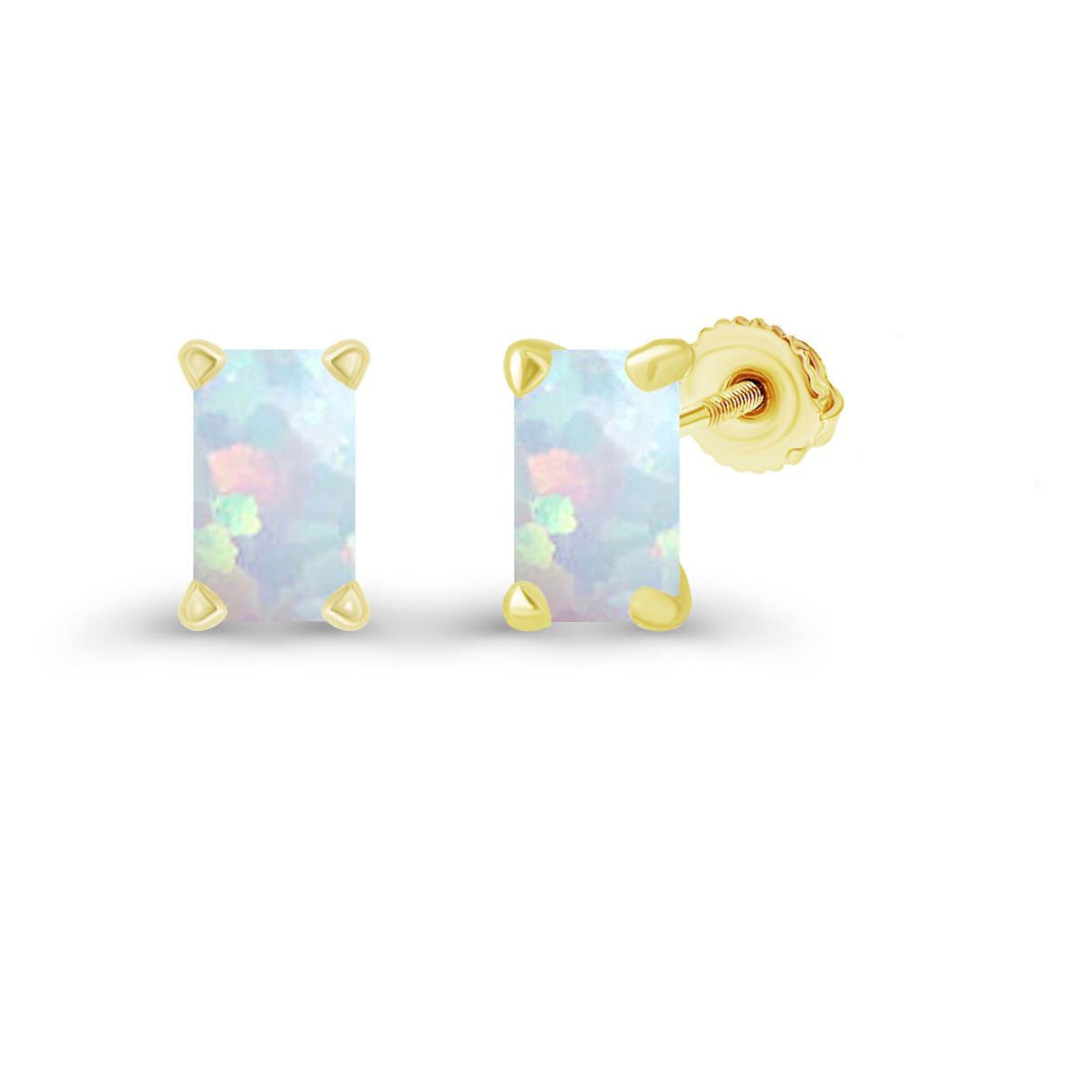 Sterling Silver Yellow 7x5mm Octagon Created Opal Screwback Stud Earring