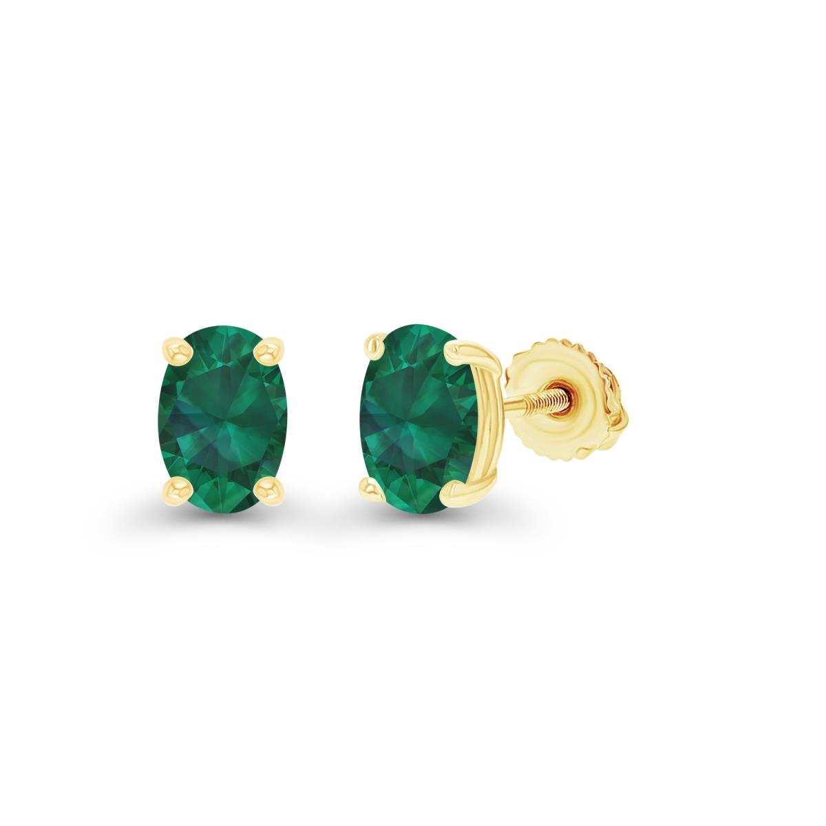 Sterling Silver Yellow 5x3mm Oval Created Emerald Screwback Stud Earring