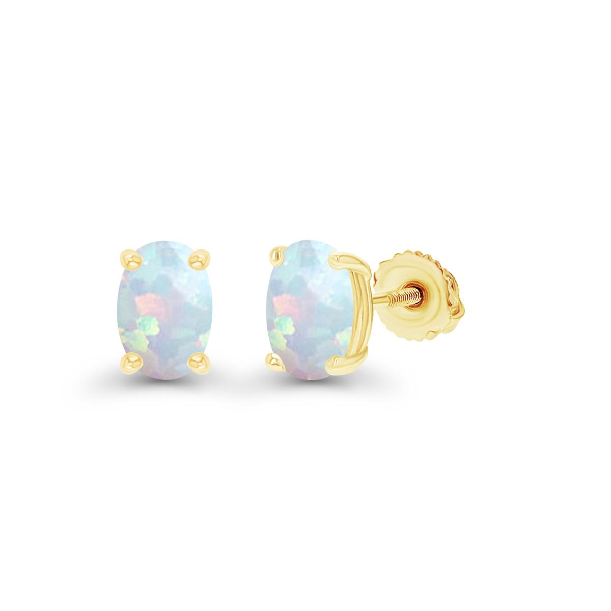 Sterling Silver Yellow 5x3mm Oval Created Opal Screwback Stud Earring