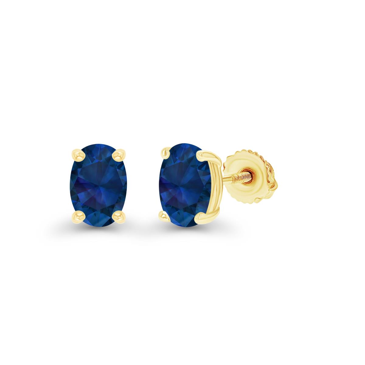 Sterling Silver Yellow 5x3mm Oval Created Blue Sapphire Screwback Stud Earring