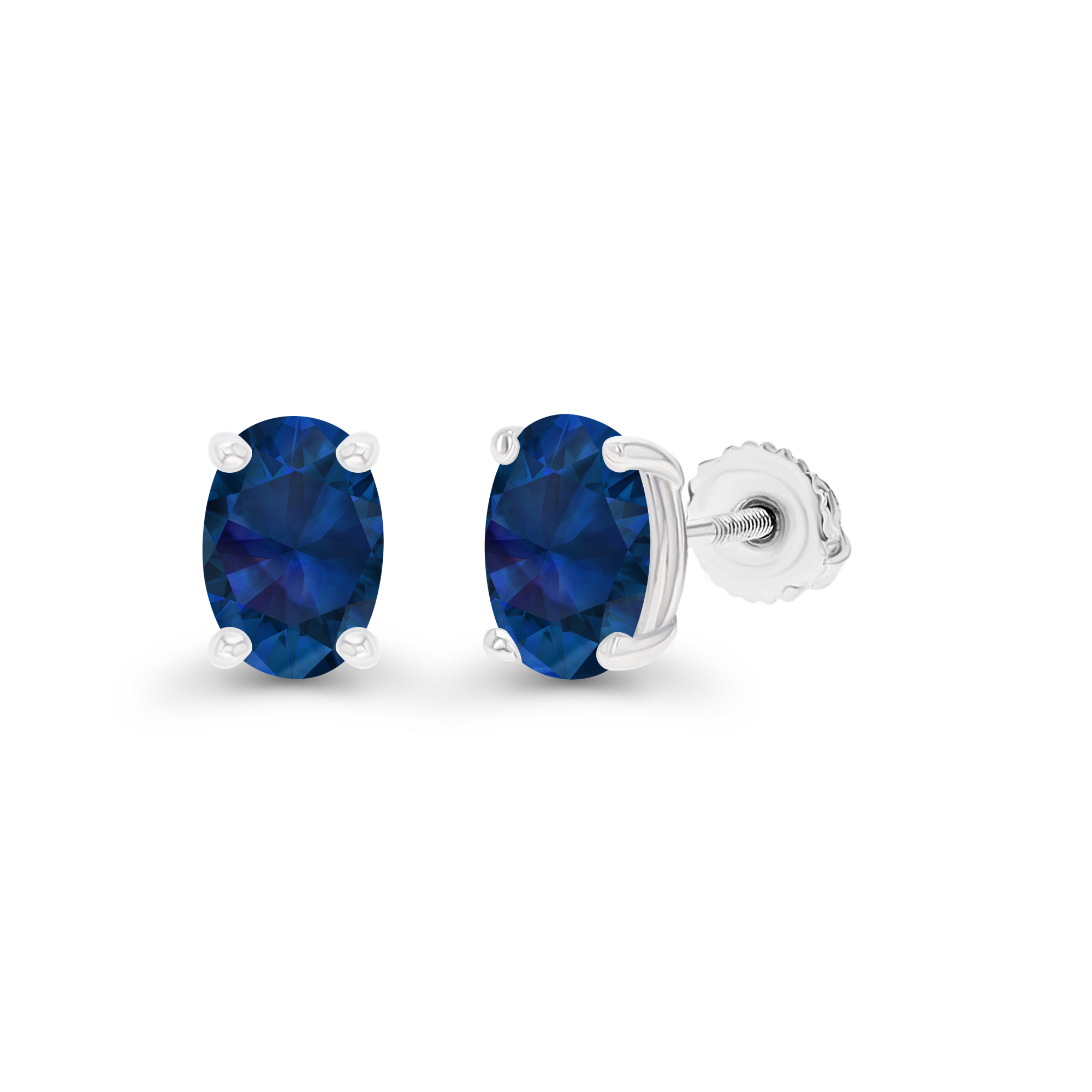 Sterling Silver Rhodium 6x4mm Oval Created Blue Sapphire Screwback Stud Earring