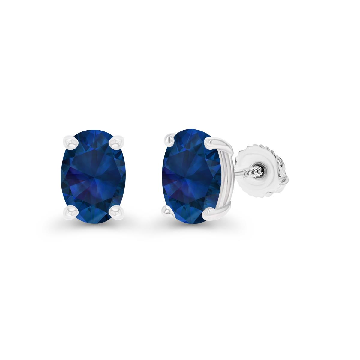 Sterling Silver Rhodium 7x5mm Oval Created Blue Sapphire Screwback Stud Earring