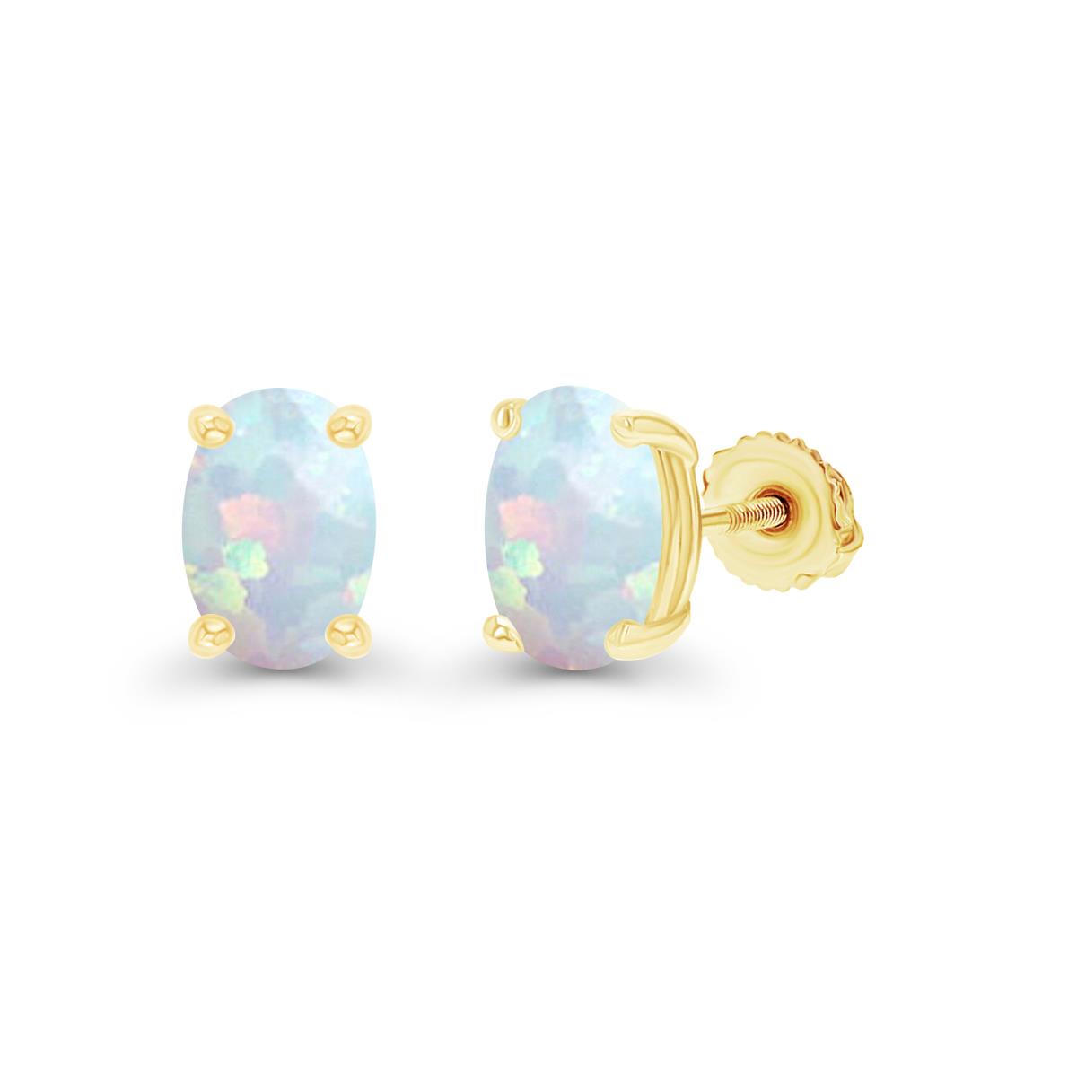 Sterling Silver Yellow 7x5mm Oval Created Opal Screwback Stud Earring