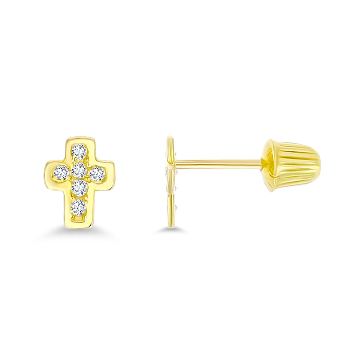 14K Yellow Gold Cross Screwback Stud Earring