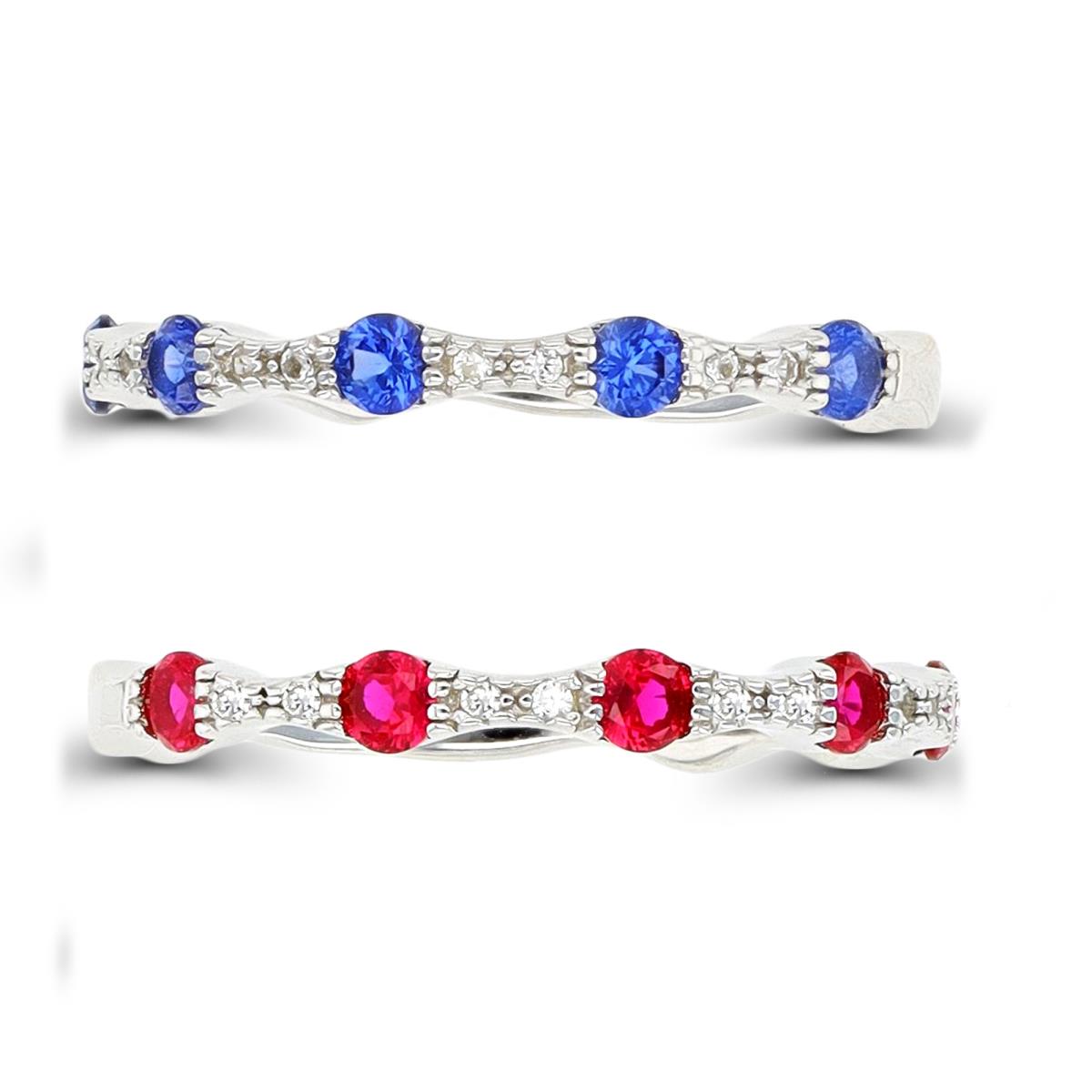 Sterling Silver Rhodium Alt #8 Ruby/ #34 Blue & Black Spinel/ Cr White Sapphire Set of 3 Rings
