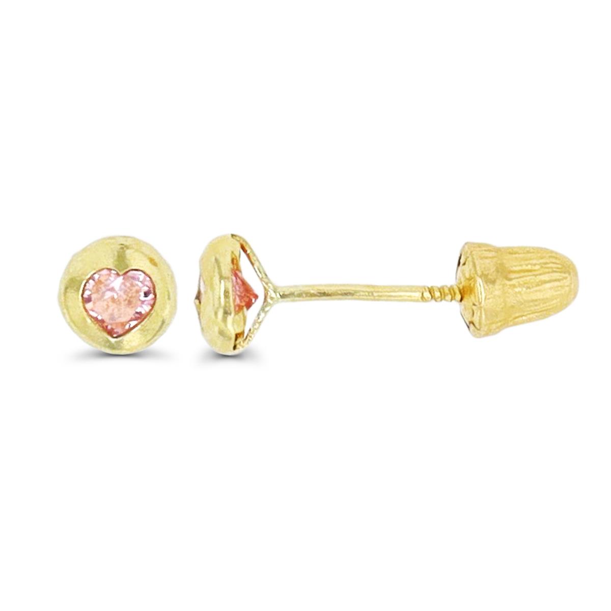 10K Yellow Gold Pink CZ Heart Cutout Screwback Stud Earring
