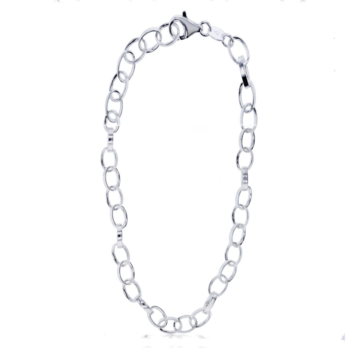 Sterling Silver Rhodium Silver Plus 6.70mm Oval  Elongated Link 18" Chain