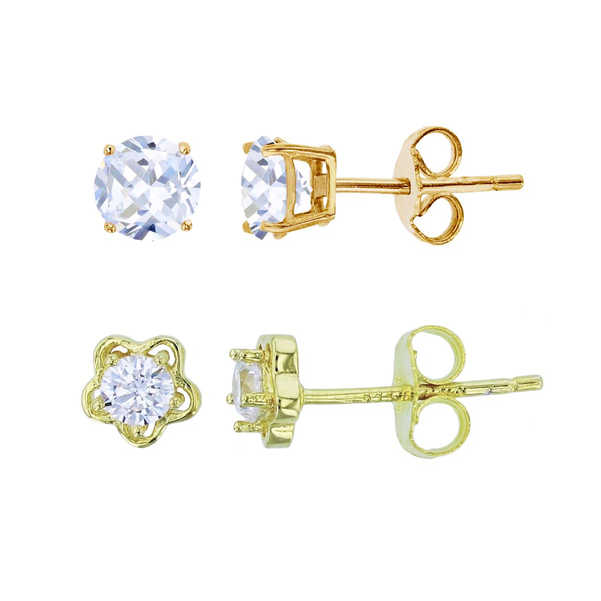 Sterling Silver Yellow 6;4 Rd Solitaire Stud Earring Set