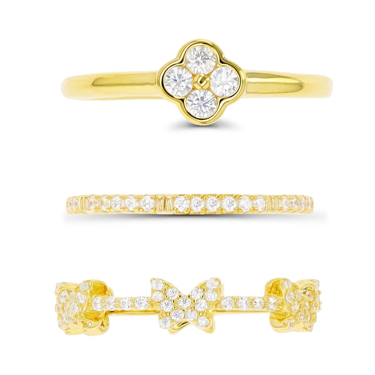 Sterling Silver Yellow Butterfly Flower 1.5;4.4;6.5mm Set of Band Rings