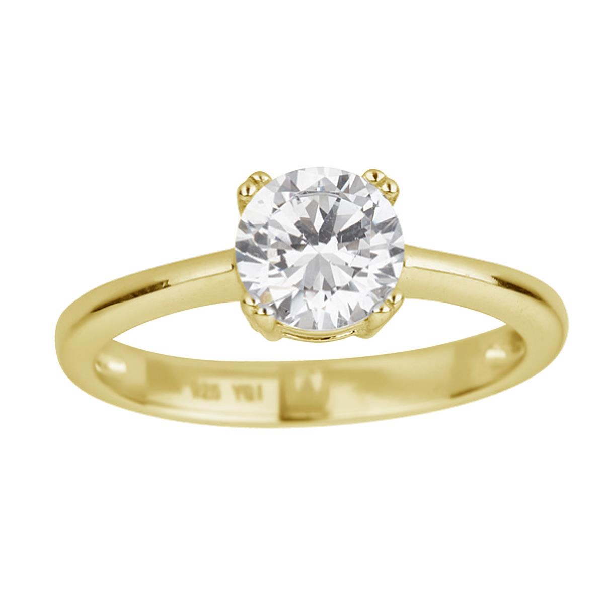 Sterling Silver Yellow 6.50mm Round Cut Solitaire Engagement Ring