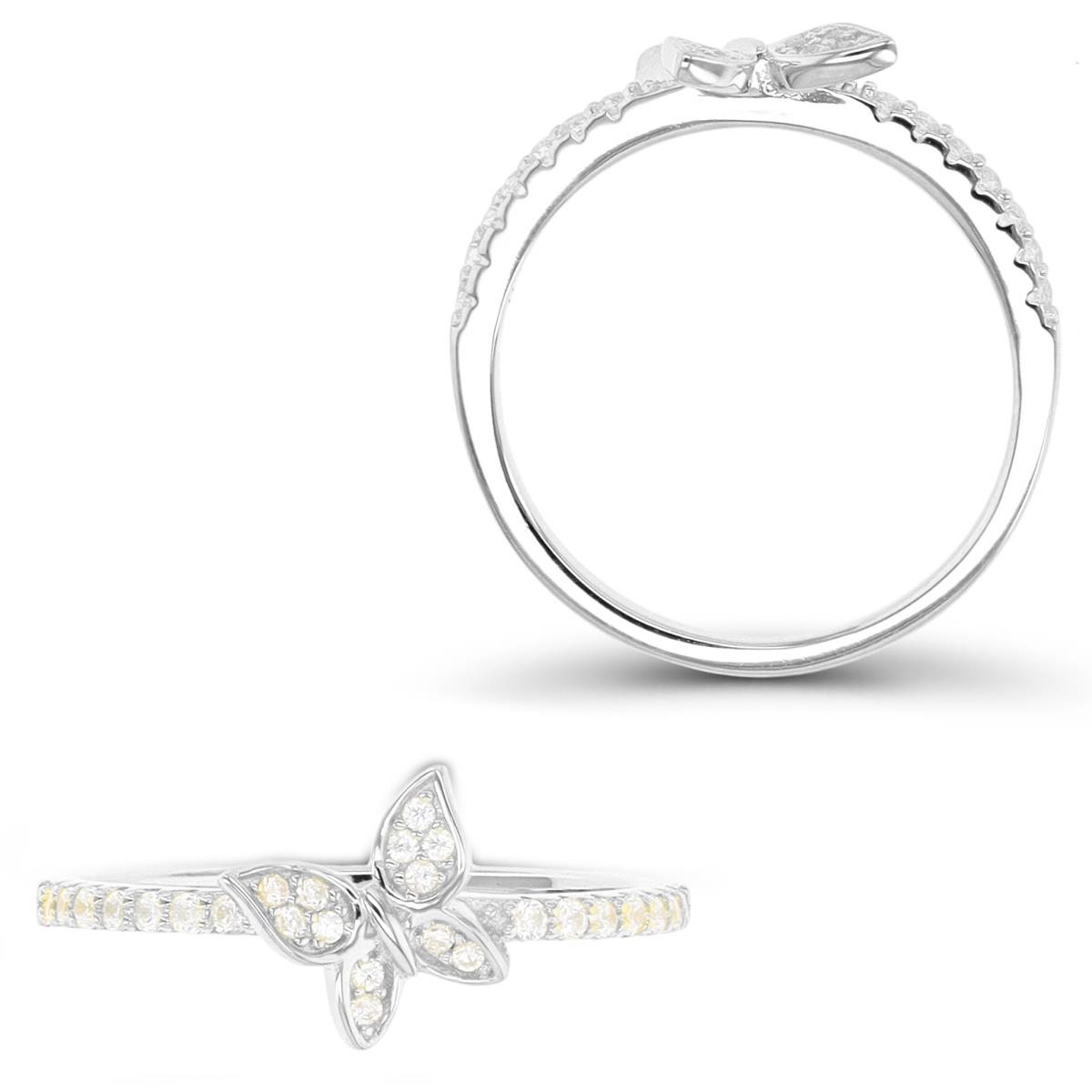 Sterling Silver Rhodium Butterfly 8mm Polished Fashion Ring