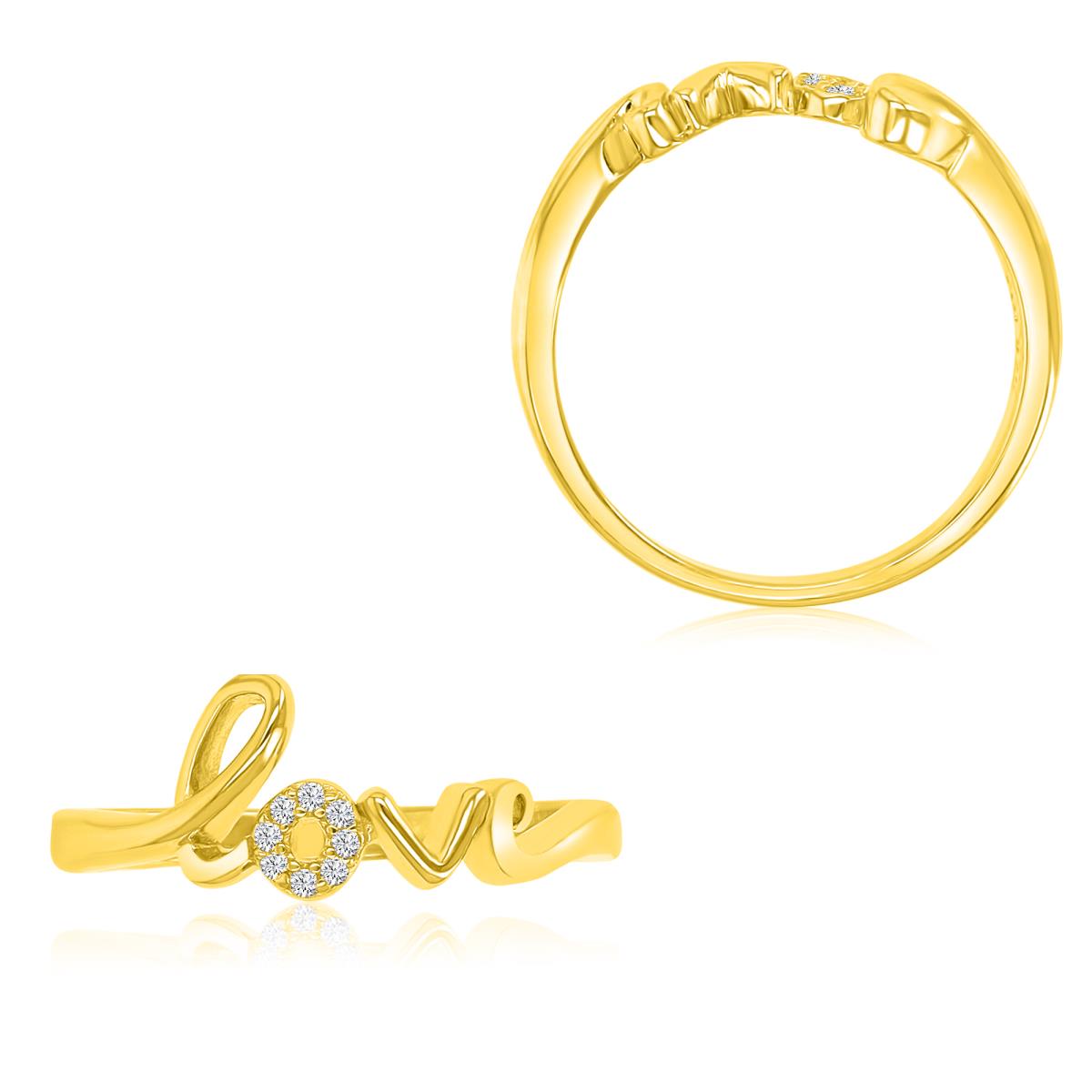 Sterling Silver Yellow 8mm Pave Script Love Ring