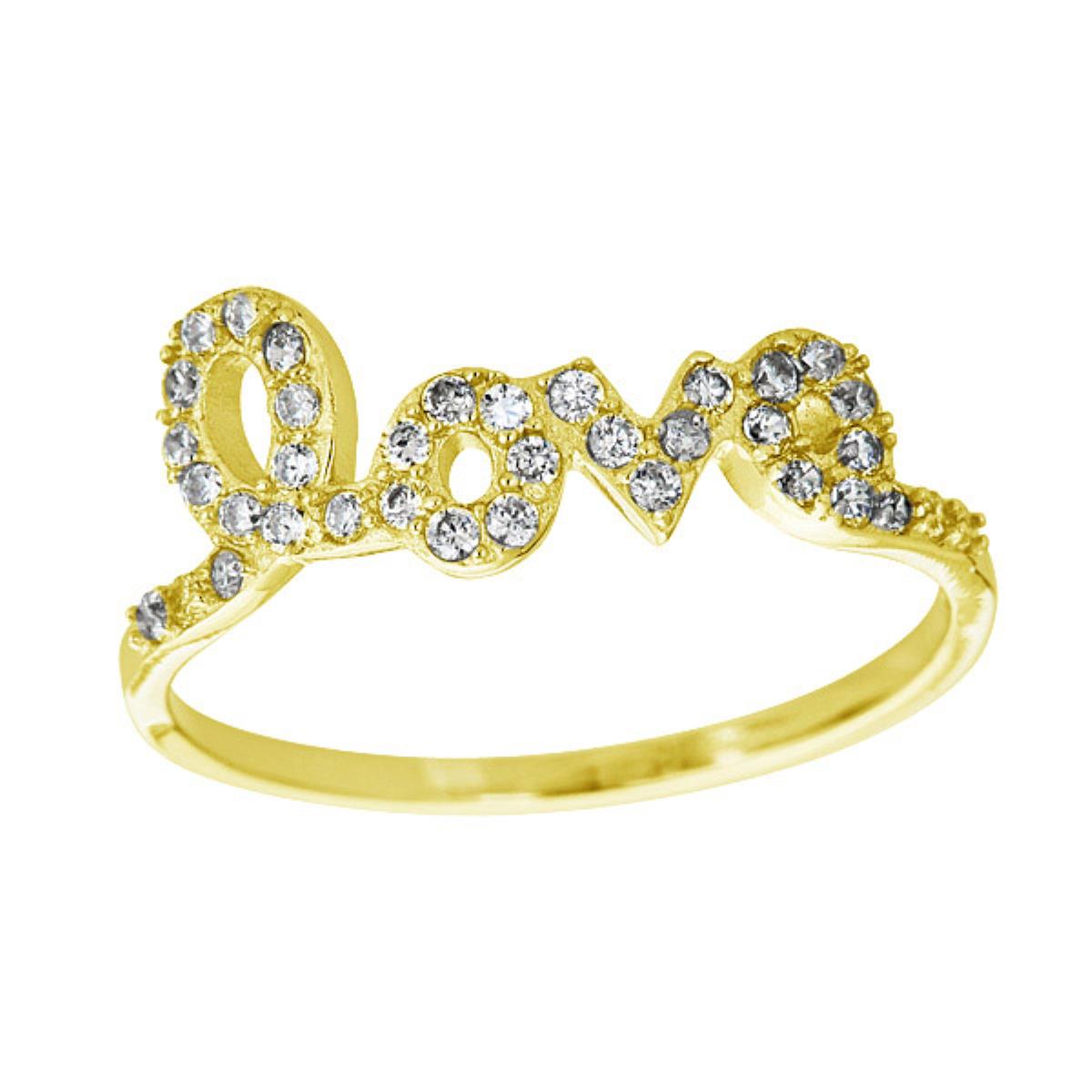 Sterling Silver Yellow Pave Script Love Ring