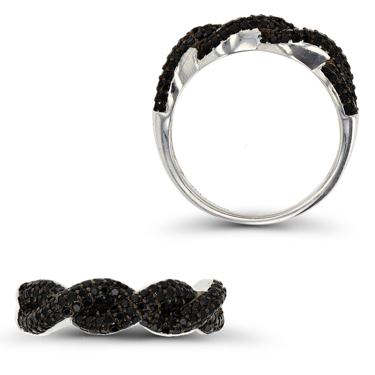 Sterling Silver Rhodium & Black 5.8MM Fashion Twisted Black Spinel Ring