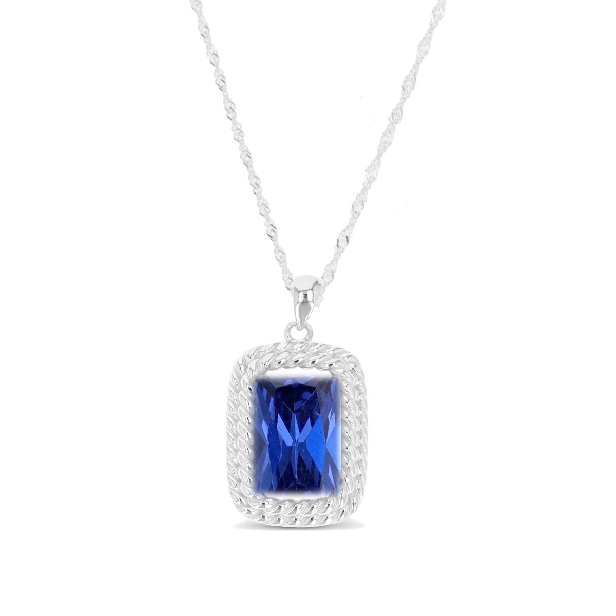 Sterling Silver Rhd 26.5X13.5MM Solitaire Em Cut Tanzanite Rope Halo 18+2"Singapore Necklace