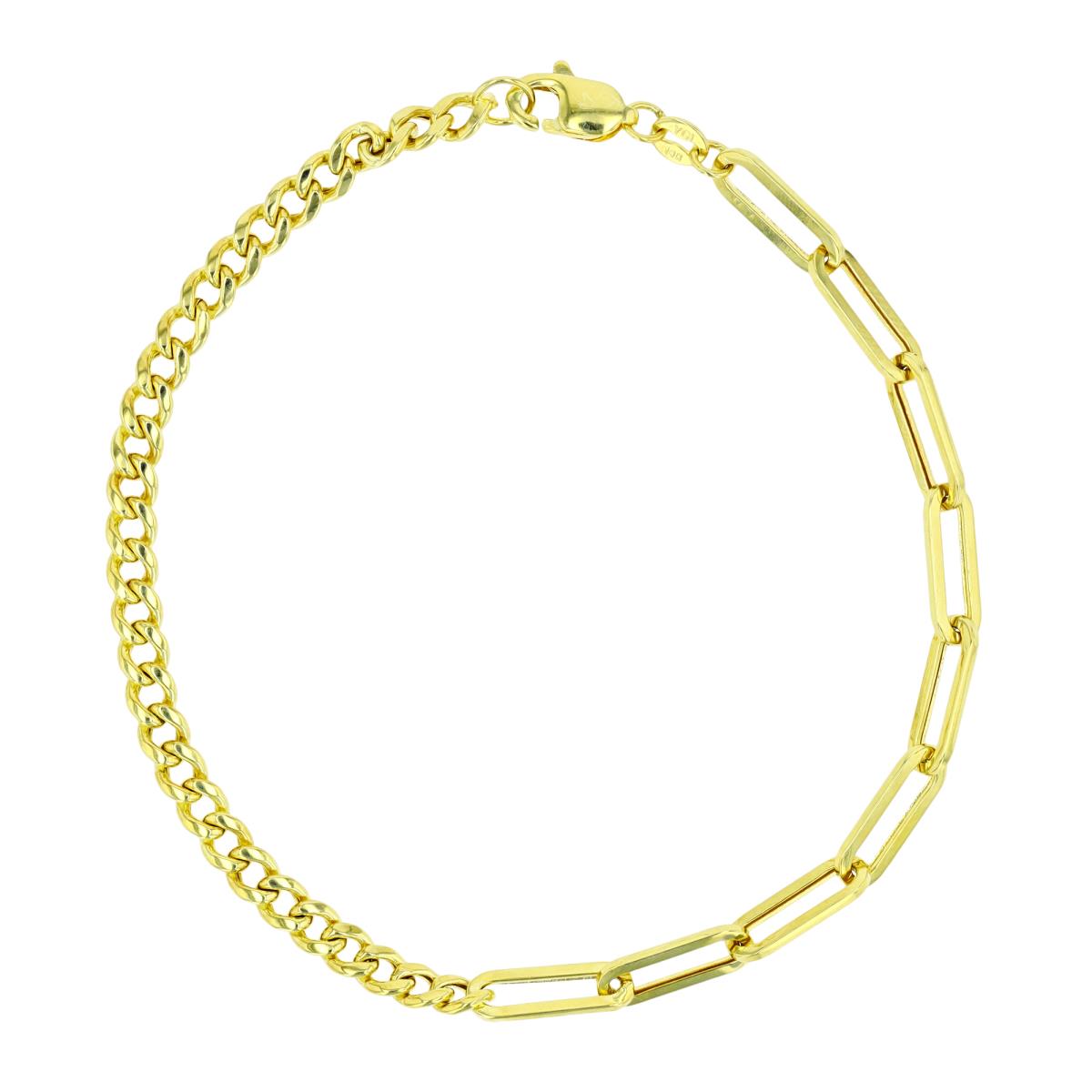 14K Yellow Gold Cuban and Paperclip 7.5" Chain Bracelet
