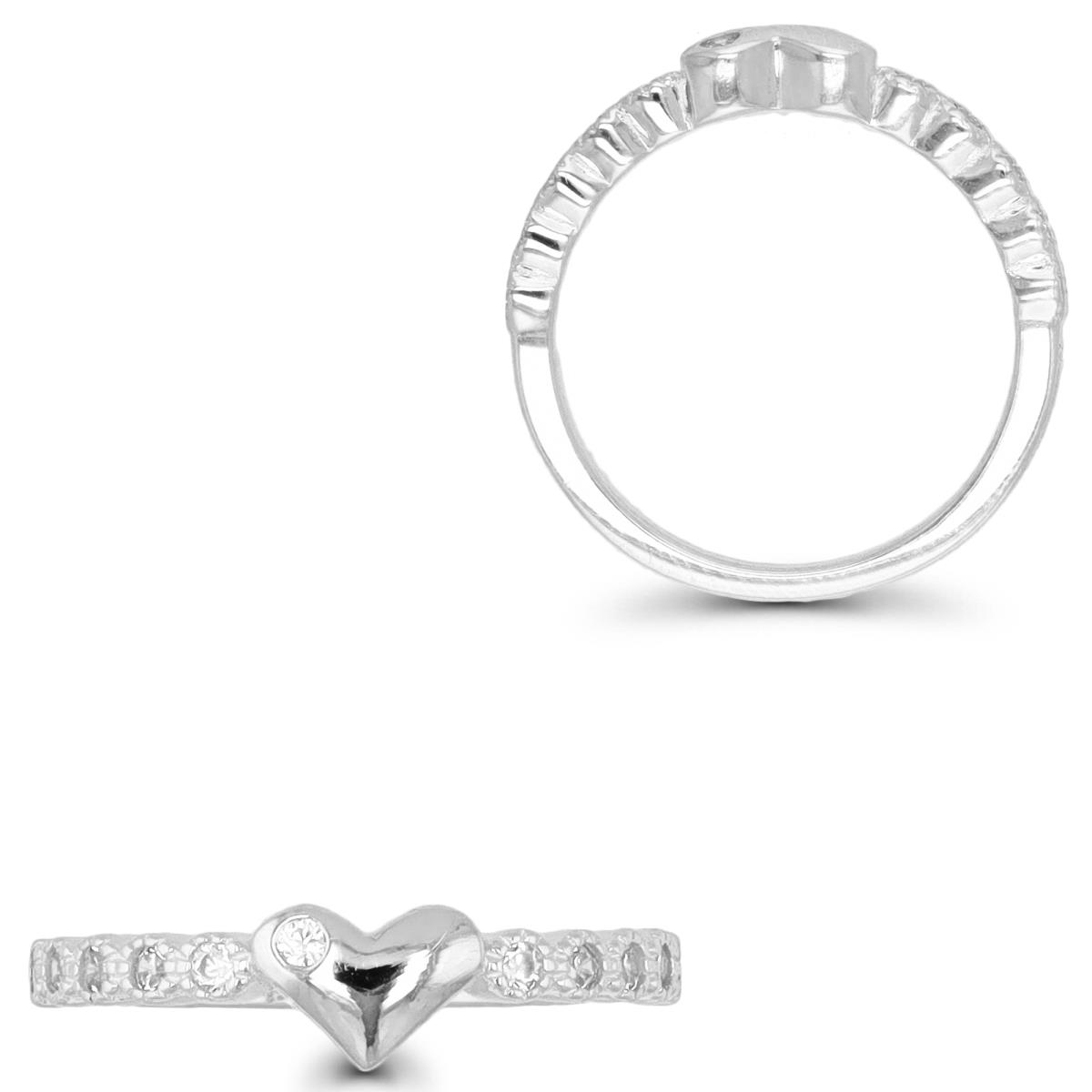 Sterling Silver Rhodium 5MM Polished Heart White CZ Band  Ring