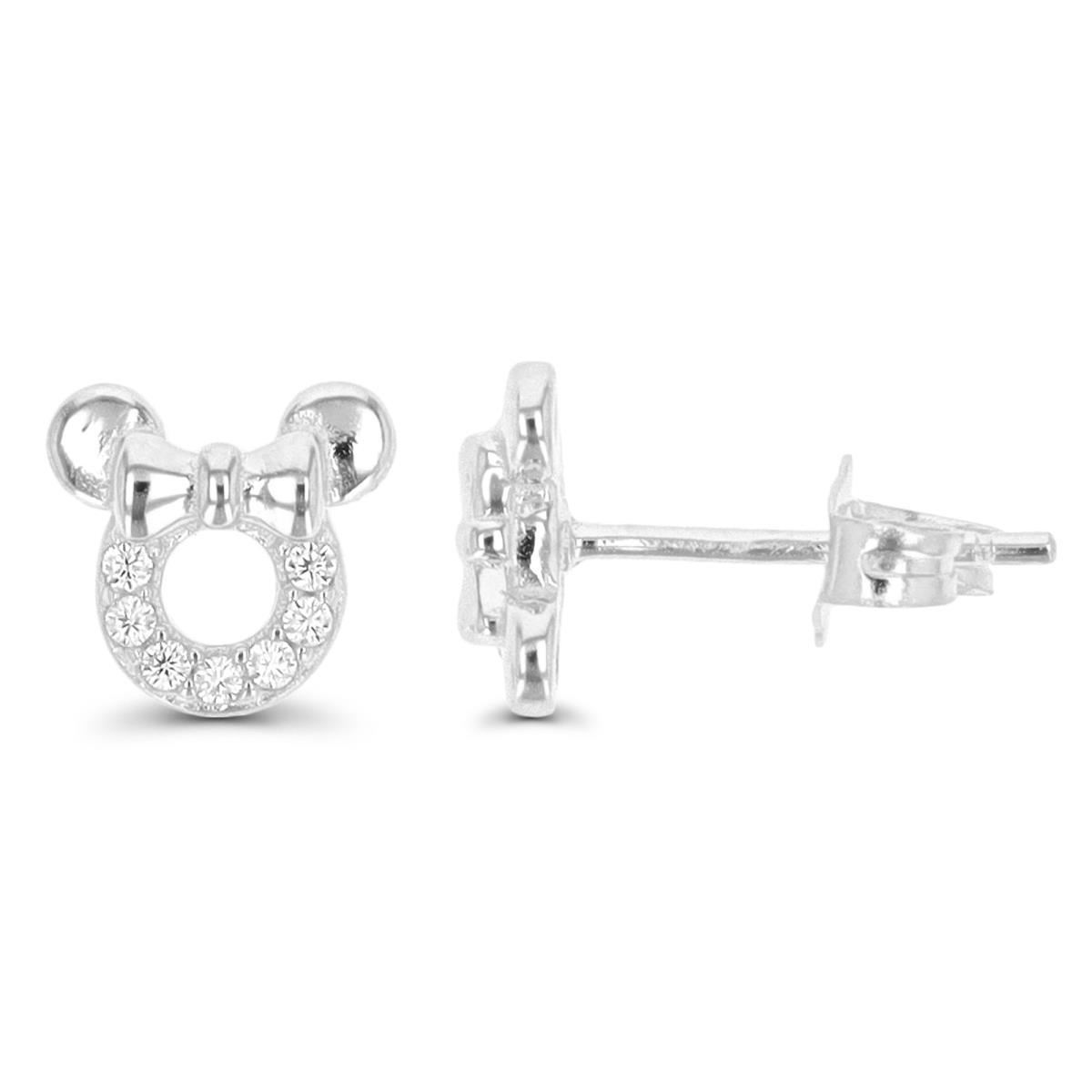 Sterling Silver Rhodium 8.5MM Mouse White CZ Stud Earring