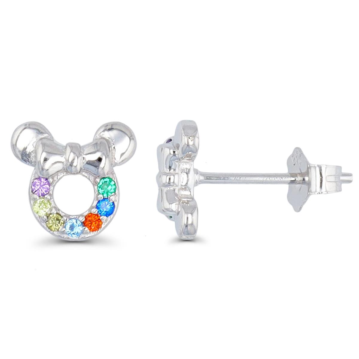 Sterling Silver Rhodium 8.5MM Mouse Multicolor Stud Earring