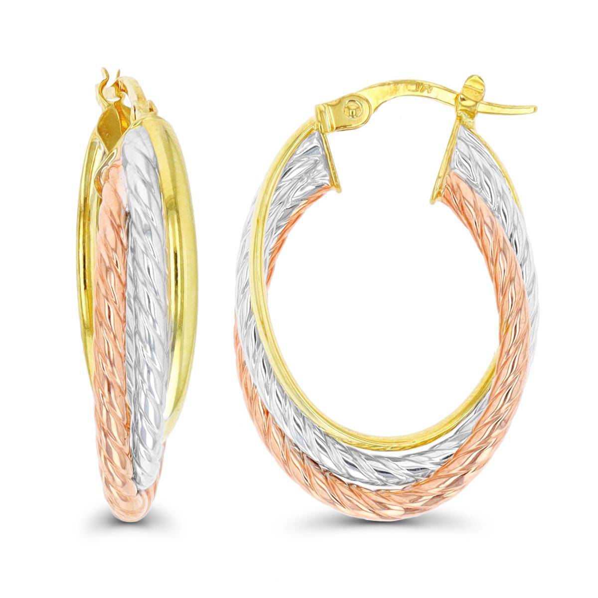 14K Tri-Color Gold Triple Ovarlapping Oval Hoop Earring