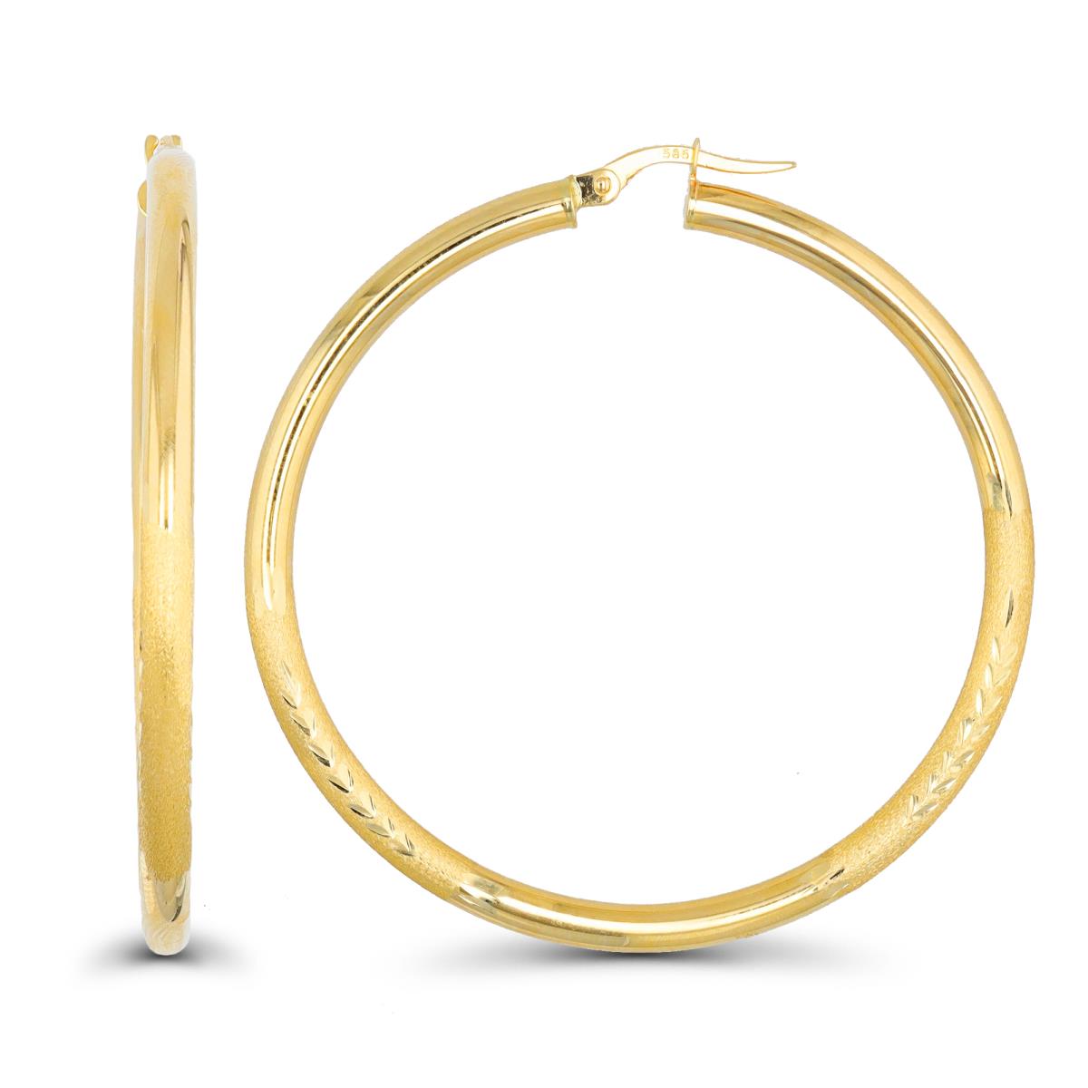 14K Yellow Gold 50x3mm Pol & DC Textured Hoop Earring