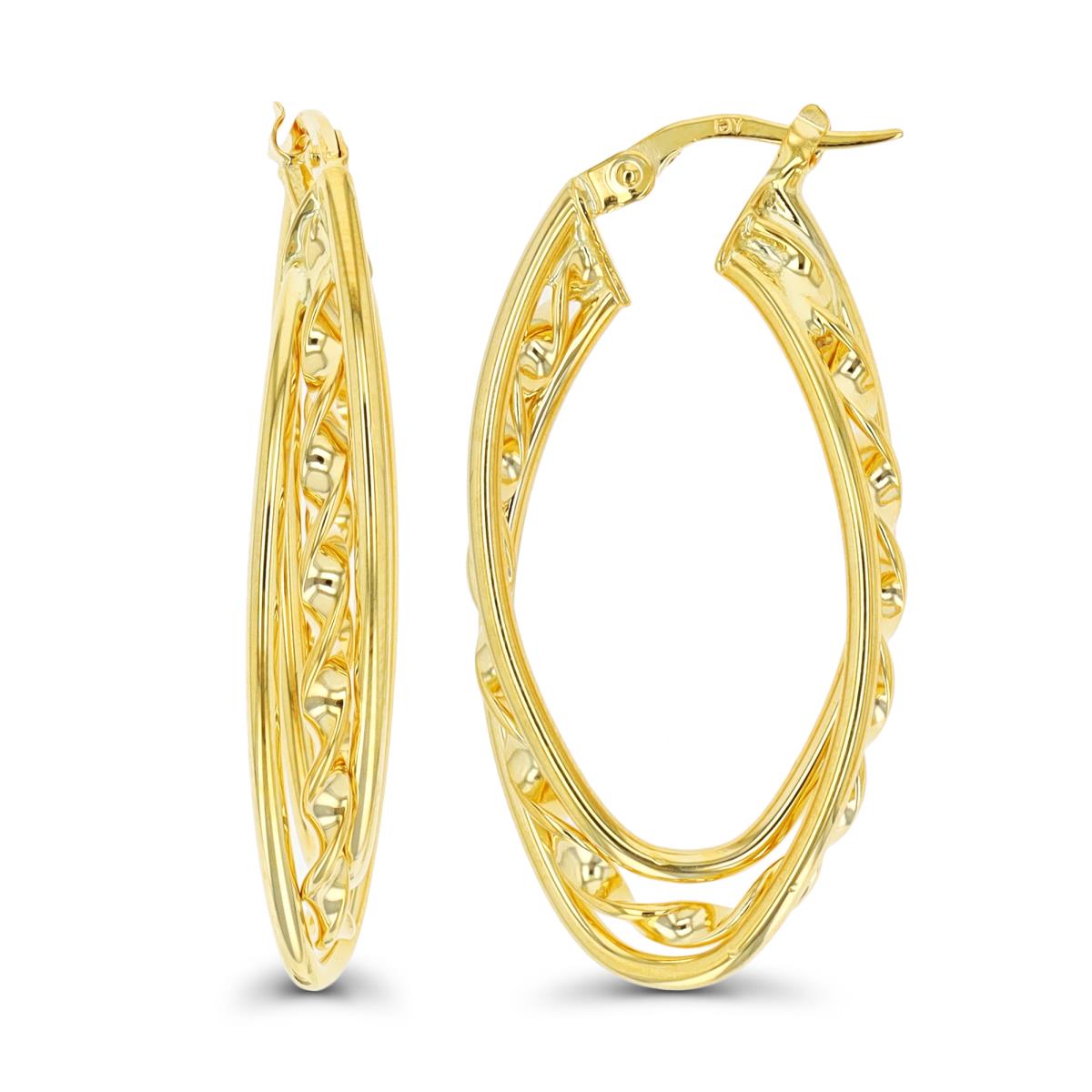 10K Yellow Gold Polished & Twist Triple Oval Hoop Earring