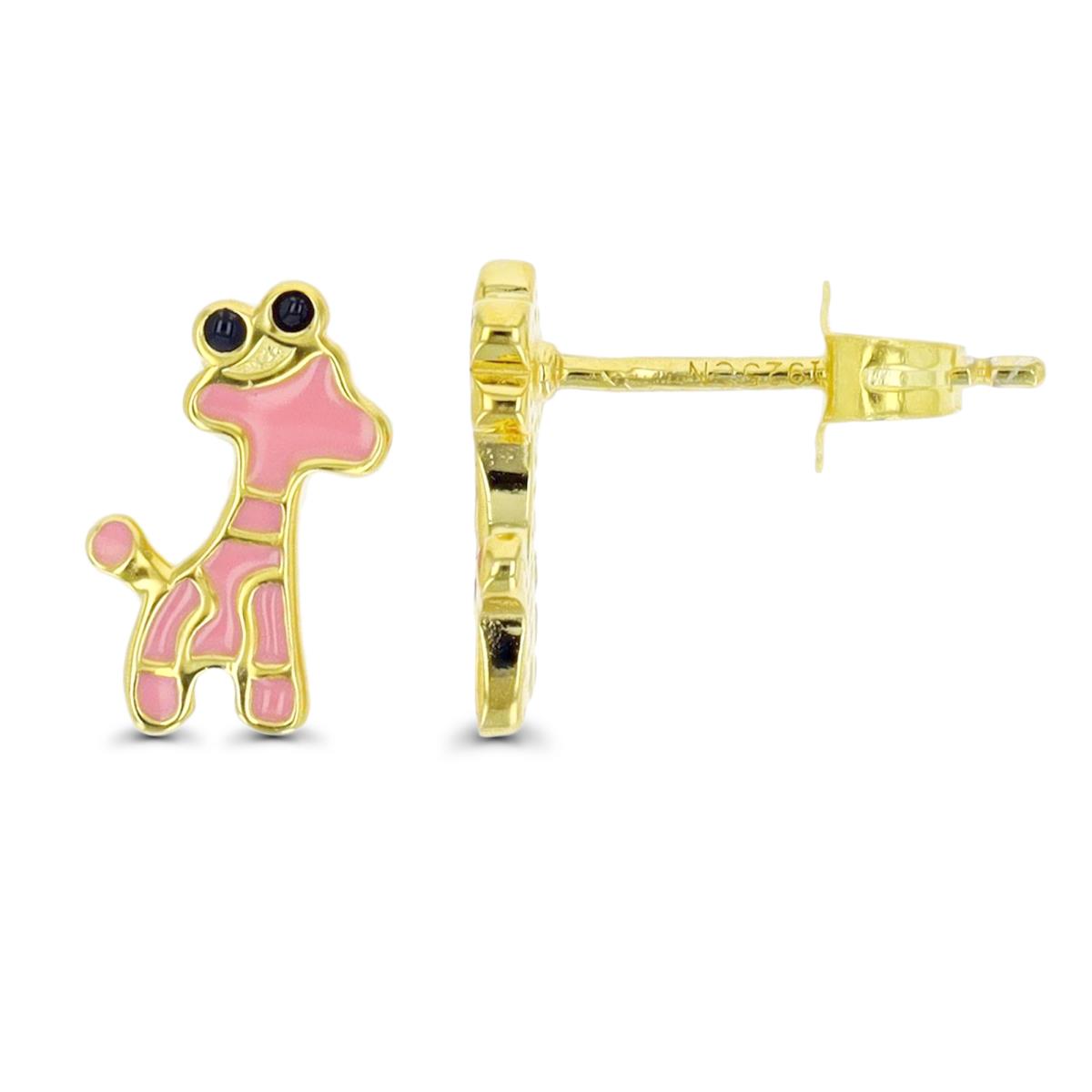Sterling Silver Yellow 1 Micron 11X5MM Giraffe Enamel Black & Pink Stud Earring