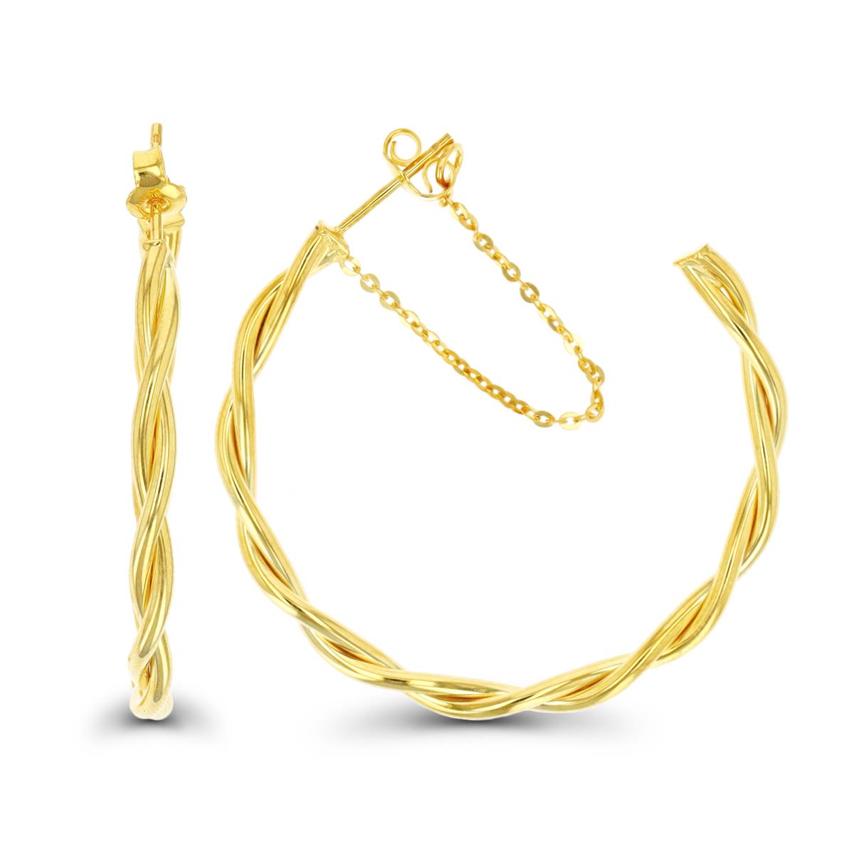 10K Yellow Gold 38x3mm Twisted Half Hoop Earring