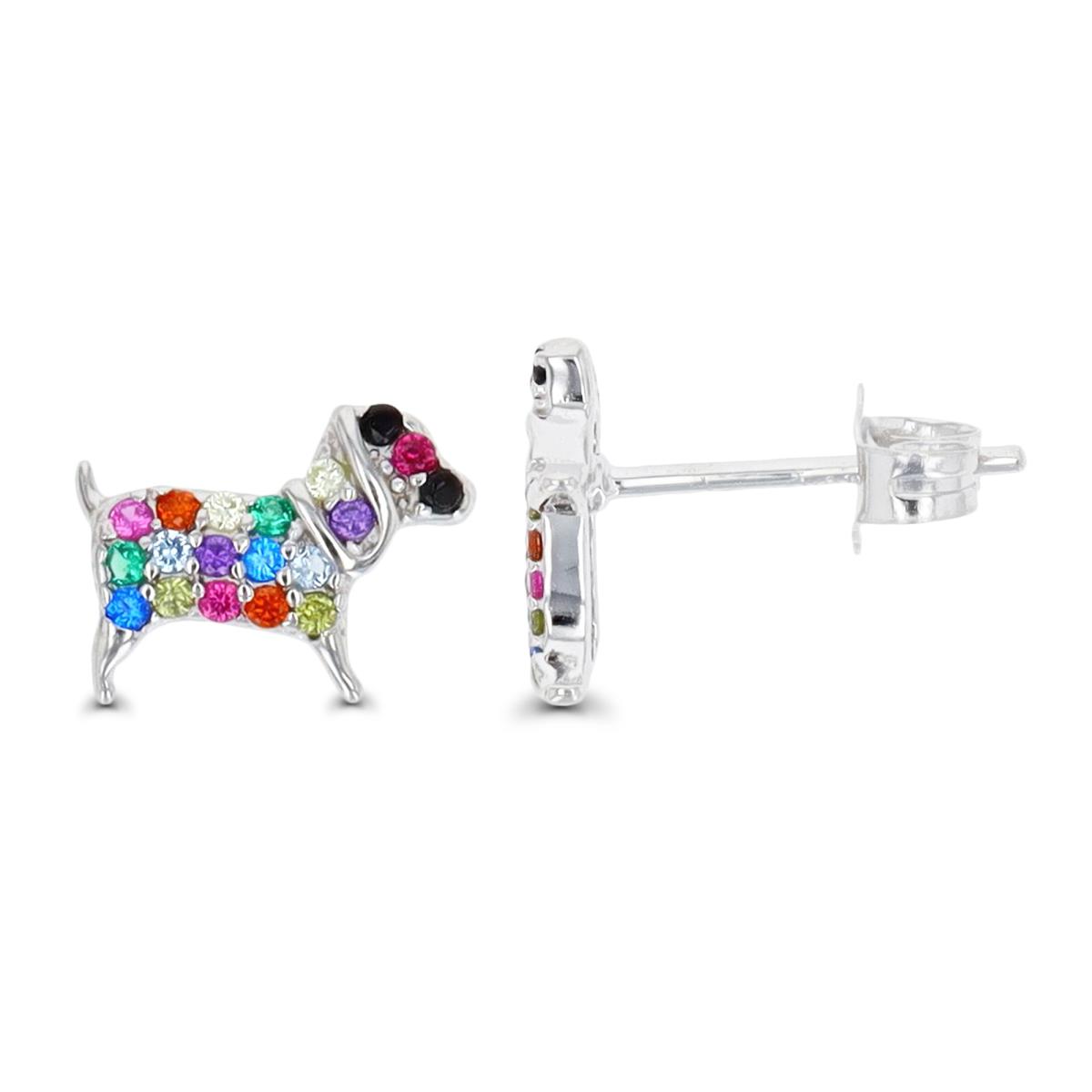 Sterling Silver Rhodium 9X7MM Multicolor Dog Stud Earring