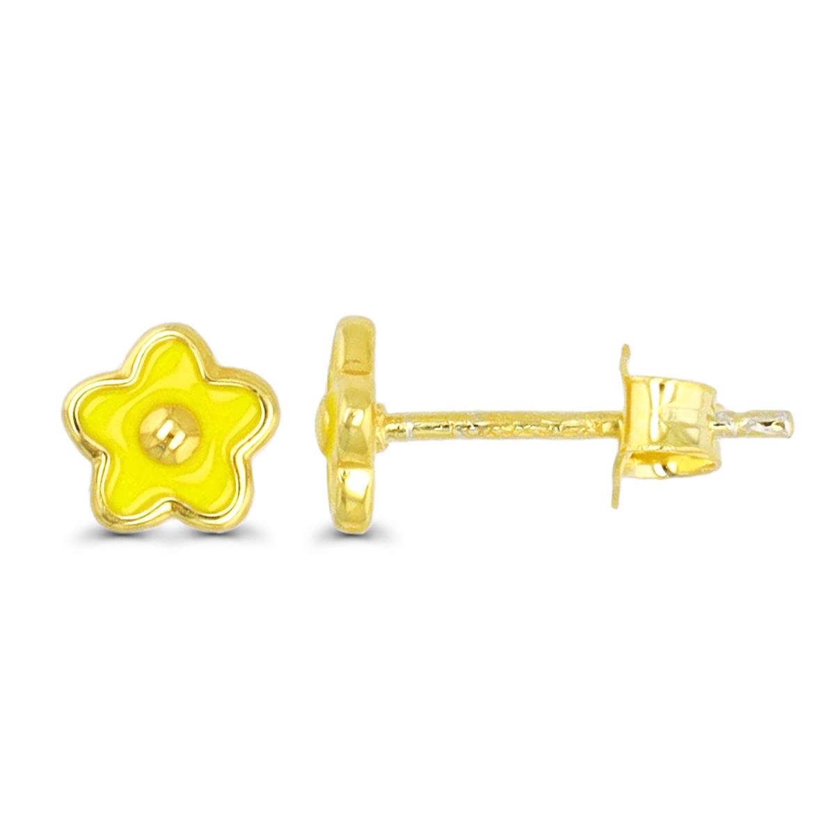 Sterling Silver Yellow 1 Micron 5.8MM Enamel Yellow Flower Stud Earring