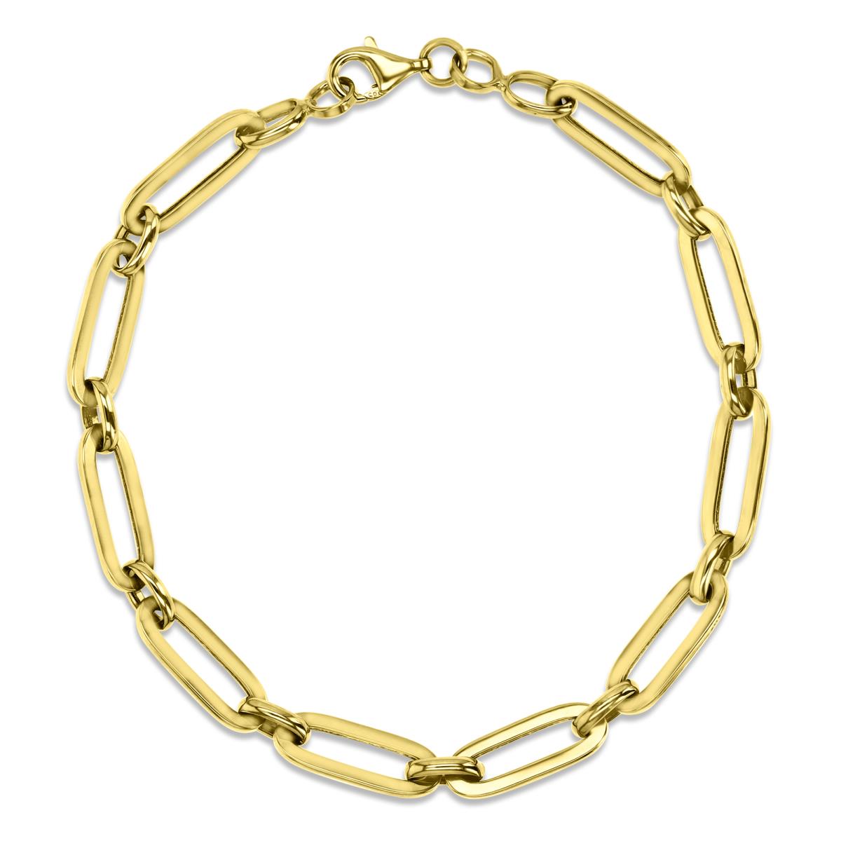14K Yellow Gold Alternating Links Paperclip 7.5" Chain Bracelet