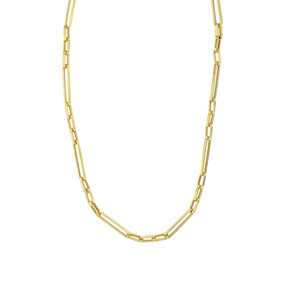 14K Yellow Gold 4mm Alternating Links Paperclip 18" Chain