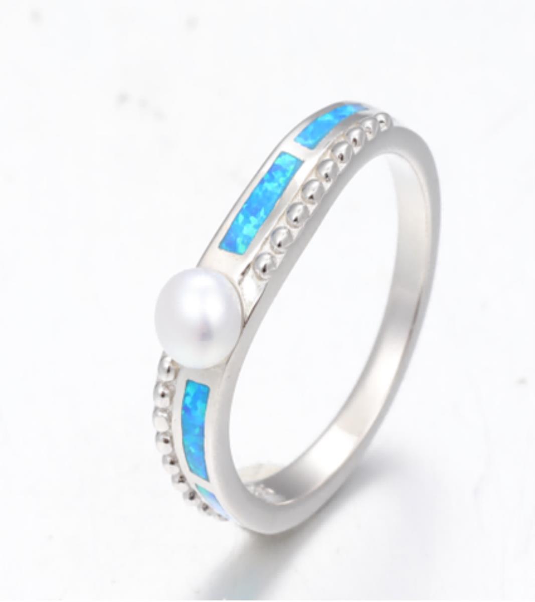 Sterling Silver Rhodium 4.5mm Pearl/ Cr. Opal Fashion Ring