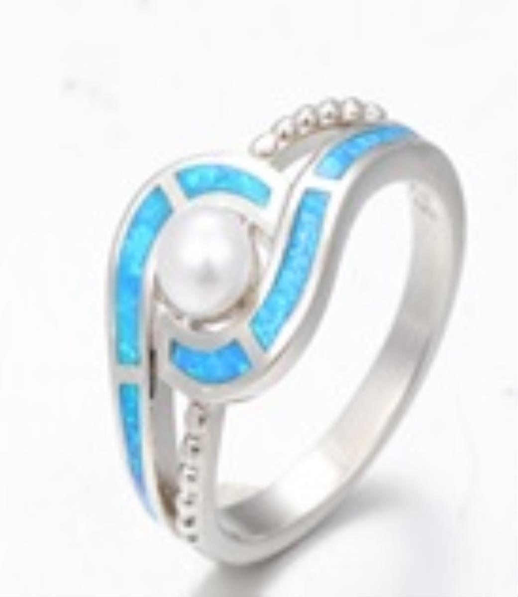Sterling Silver Rhodium 4.5mm Pearl/ Cr. Opal Swirl Ring