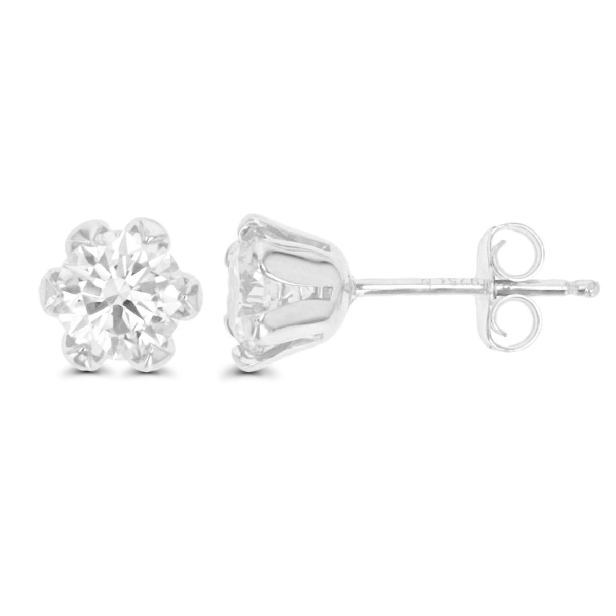 Sterling Silver Rhodium 7MM Solitaire White CZ Stud Earring