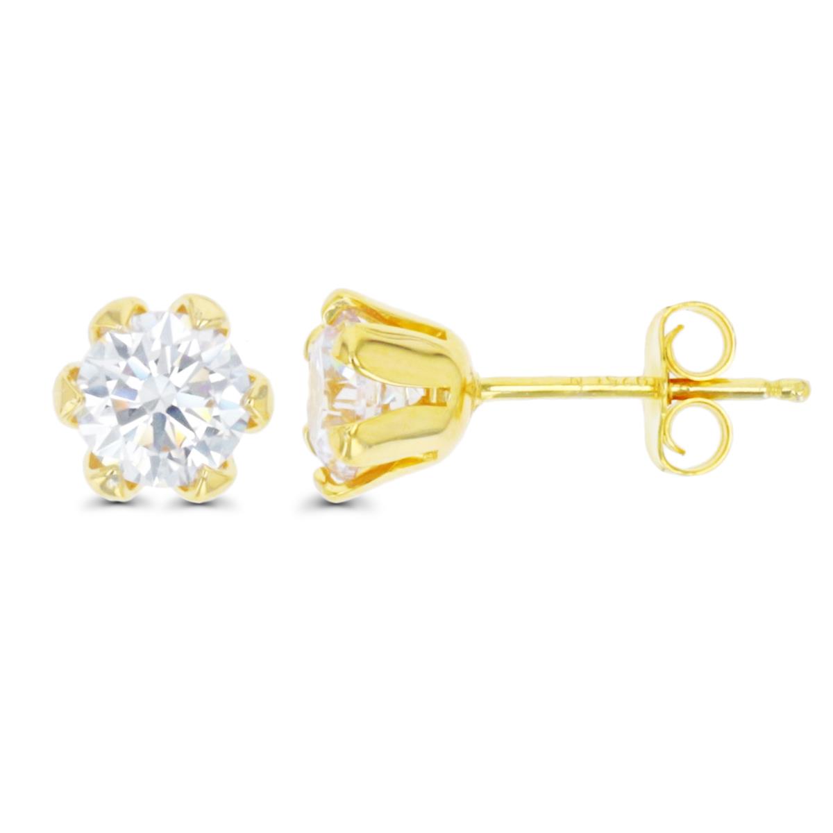Sterling Silver Yellow 1 Micron 7MM Solitaire White CZ Stud Earring