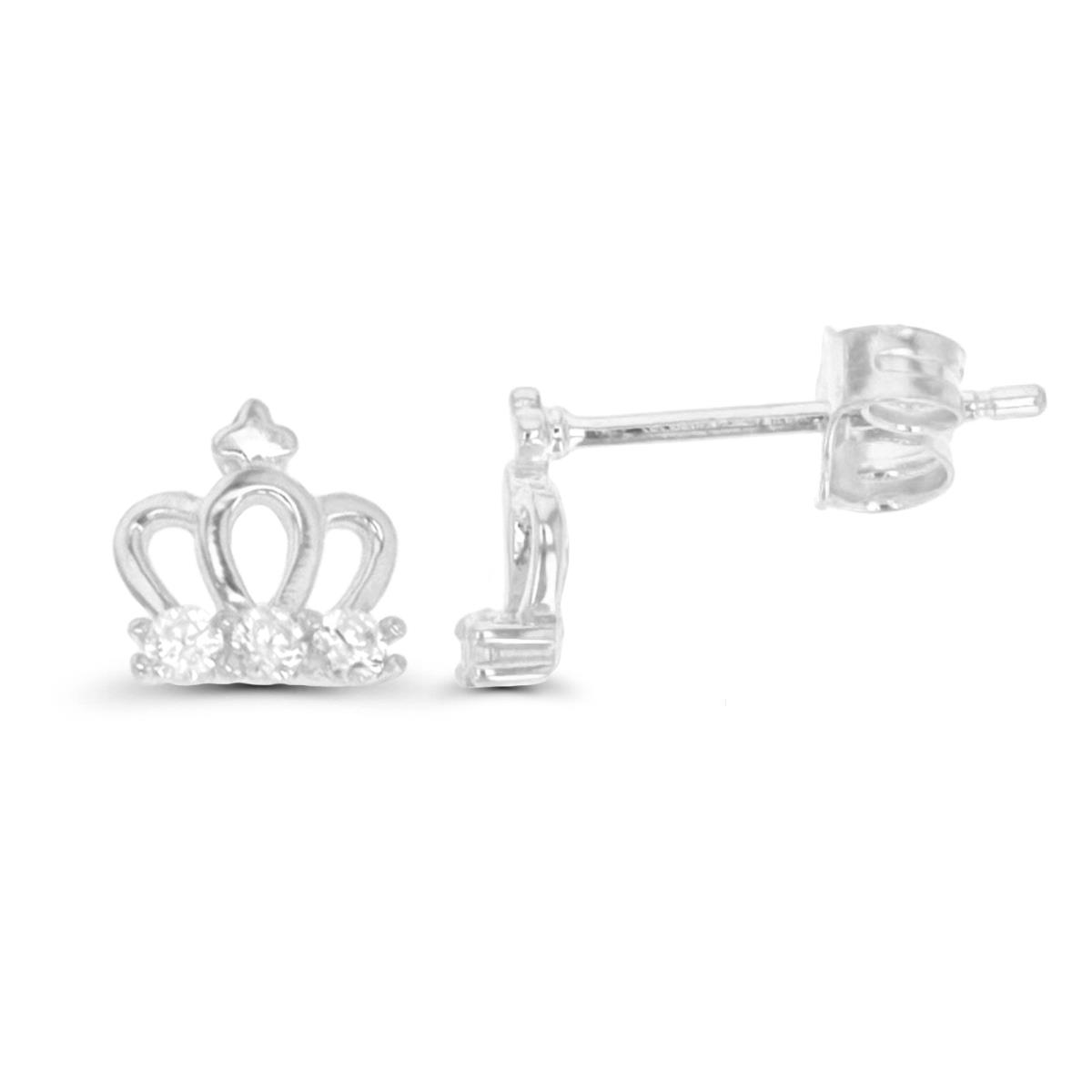 Sterling Silver Rhodium 7X6MM Crown Polished White CZ Stud Earring
