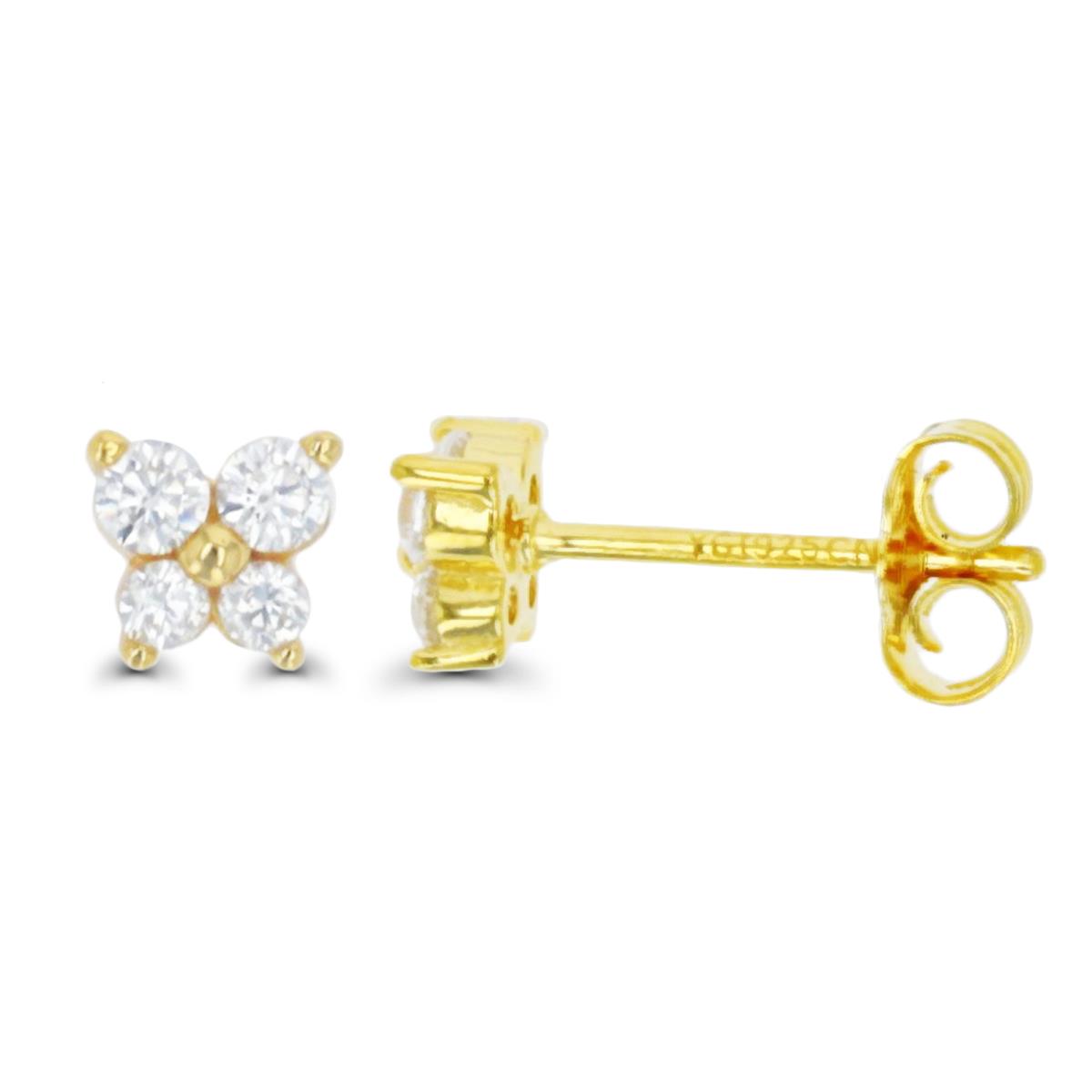 Sterling Silver Yellow 1 Micron 5X4.5MM Flower White CZ Stud Earring