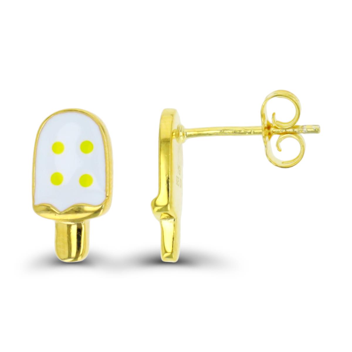 Sterling Silver Yellow 1 Micron 13X7MM Polished Enamel Yellow & White Popsicle Stud Earring