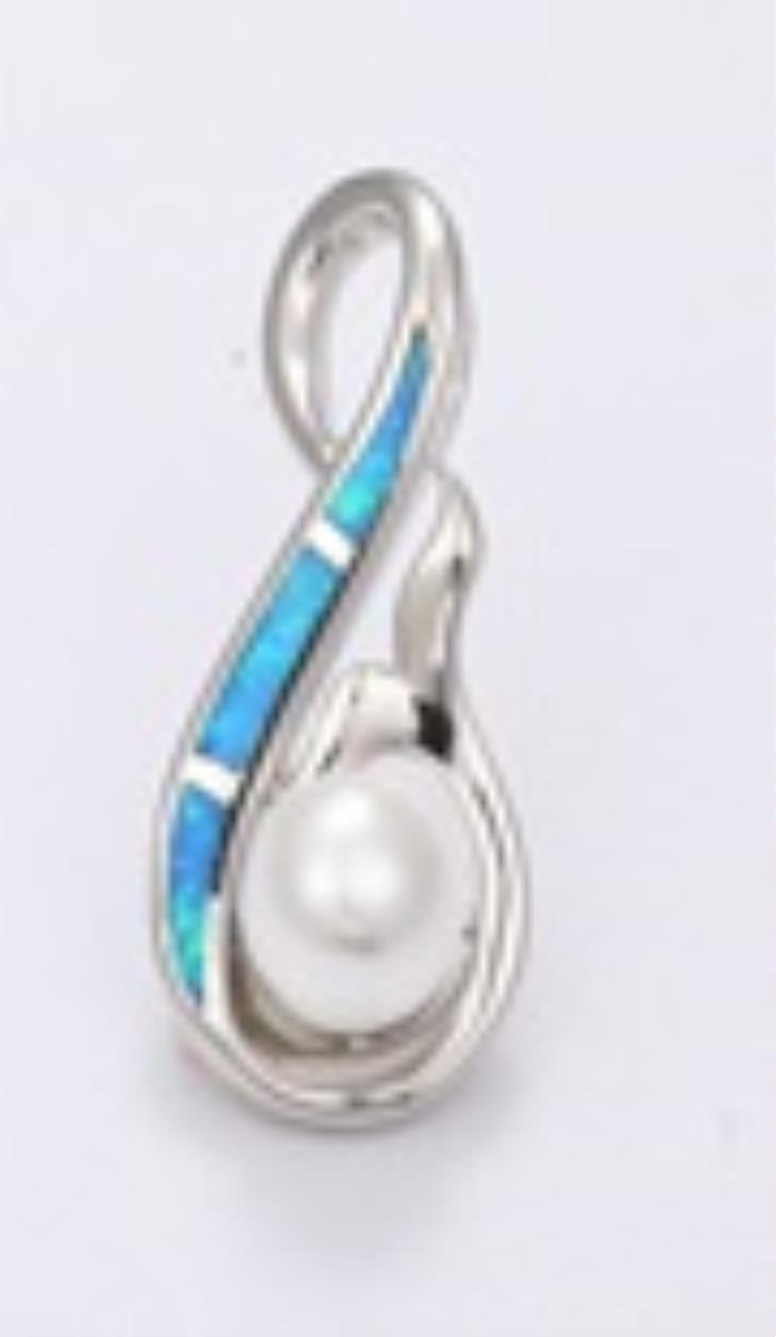 Sterling Silver Rhodium Pearl/ Cr. Opal Musical Note 18" Necklace