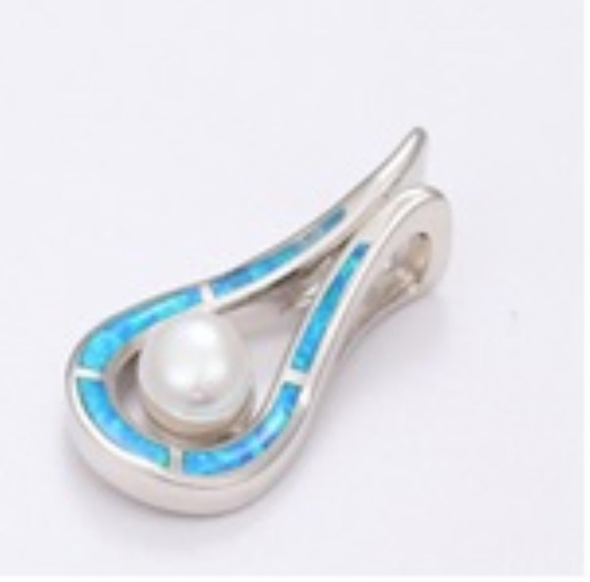 Sterling Silver Rhodium Pearl/ Cr. Opal Teardrop 18" Necklace