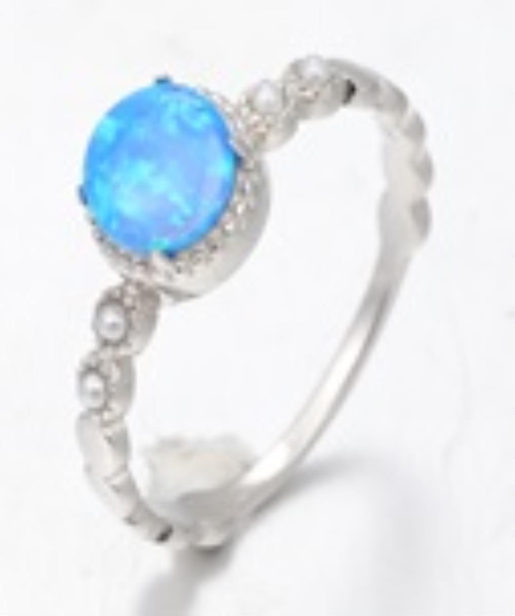 Sterling Silver Rhodium Rd Pearl/ Cr. Opal Milgrain Ring